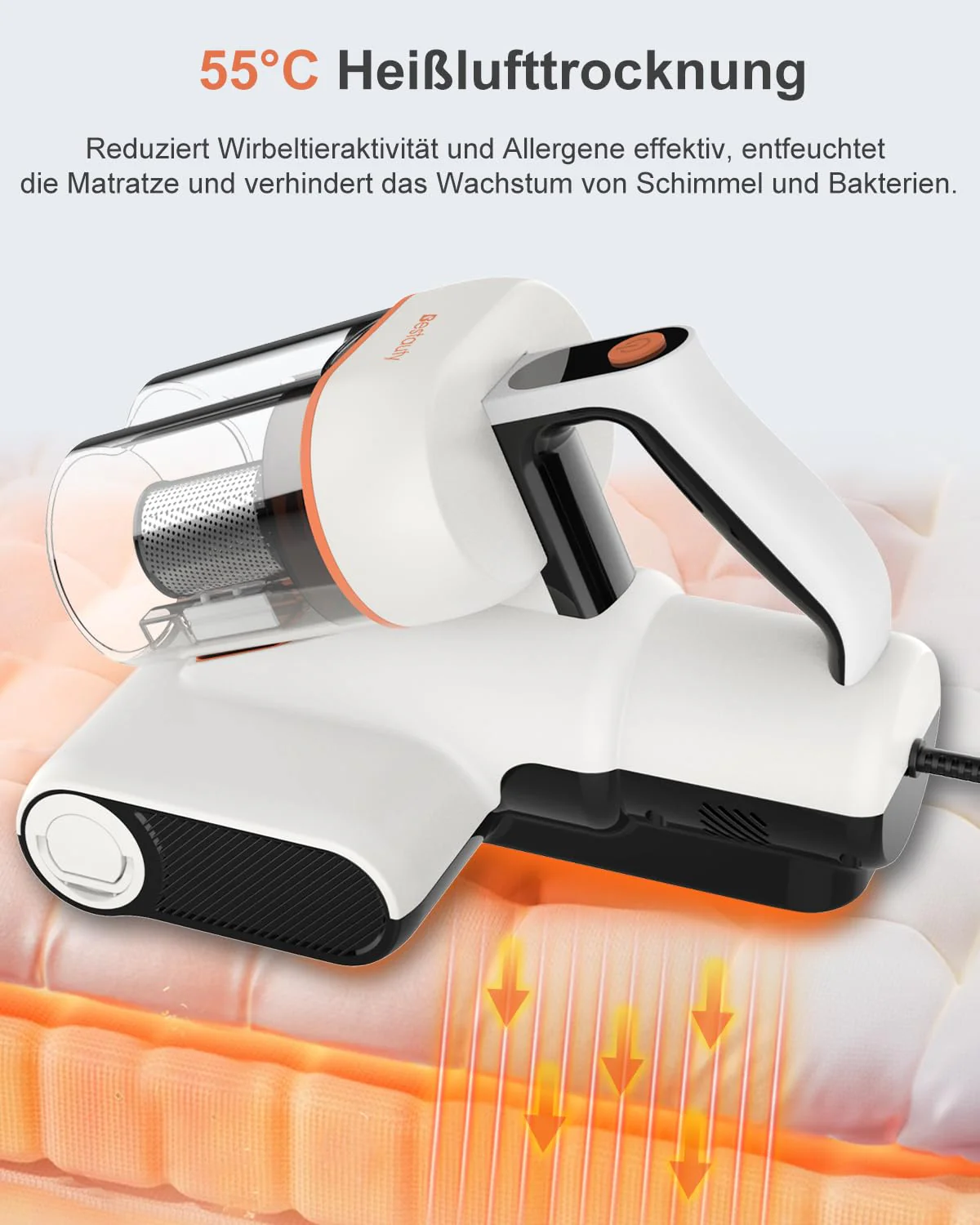 Bestauty Milbensauger für Matratzen, 2 Stufen starken Saugens 7-16 kPa Milbenstaubsauger 500W mit UV-Licht, 55°C Heißlufttrocknung, entfernt 99,9% Bakterien, Allergene, Staub-Milben für Betten,Sofas - Image 7