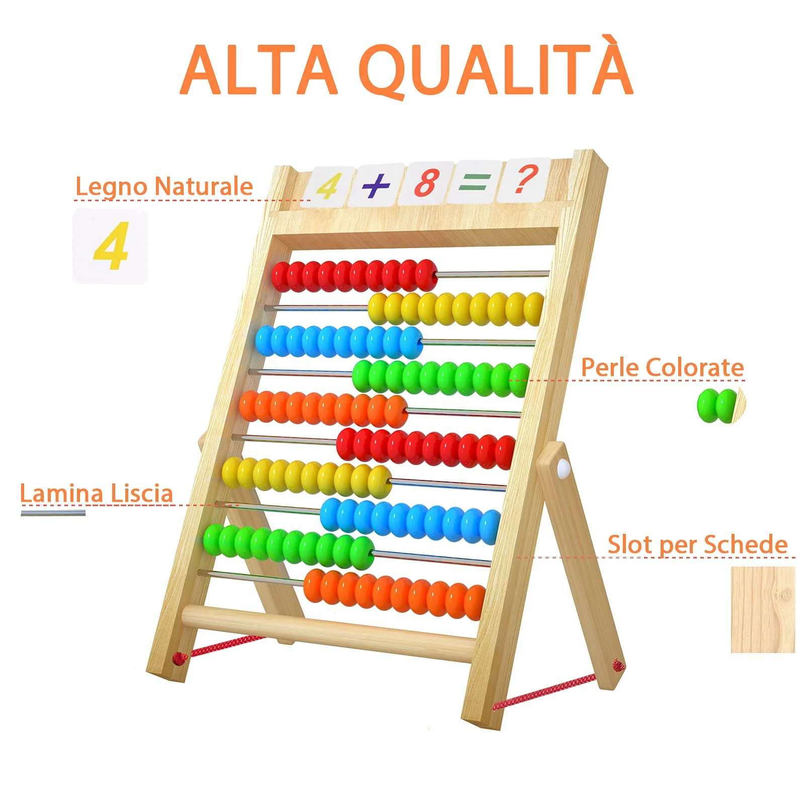 Bestdon Rechenschieber Rechenrahmen Kinder Grundschule Abakus zum Zählen und Rechnen 100 mehrfarbigen Perlen mit Zählstäbchen, Zahlenalphabetkarten - Image 3