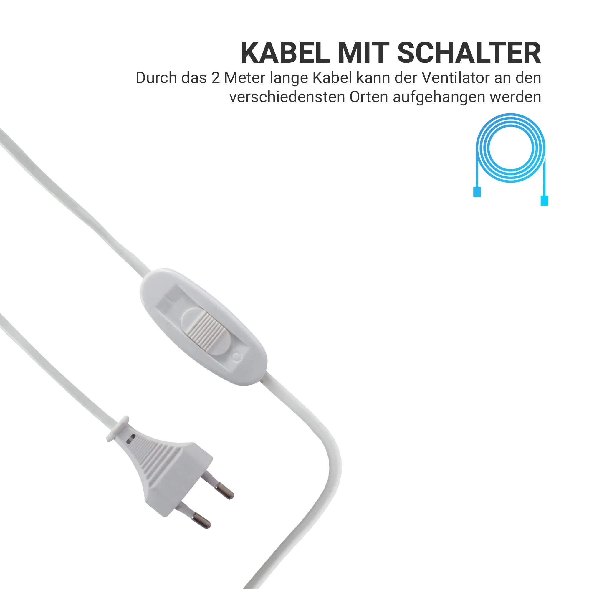 Bestlivings Mobiler Deckenventilator mit Stecker und Schalter, 220V-240V / 5 Watt, Ø40 cm Portabler Decken - Ventilator mit Aufhänger, Energiesparend (Weiß) - Image 4