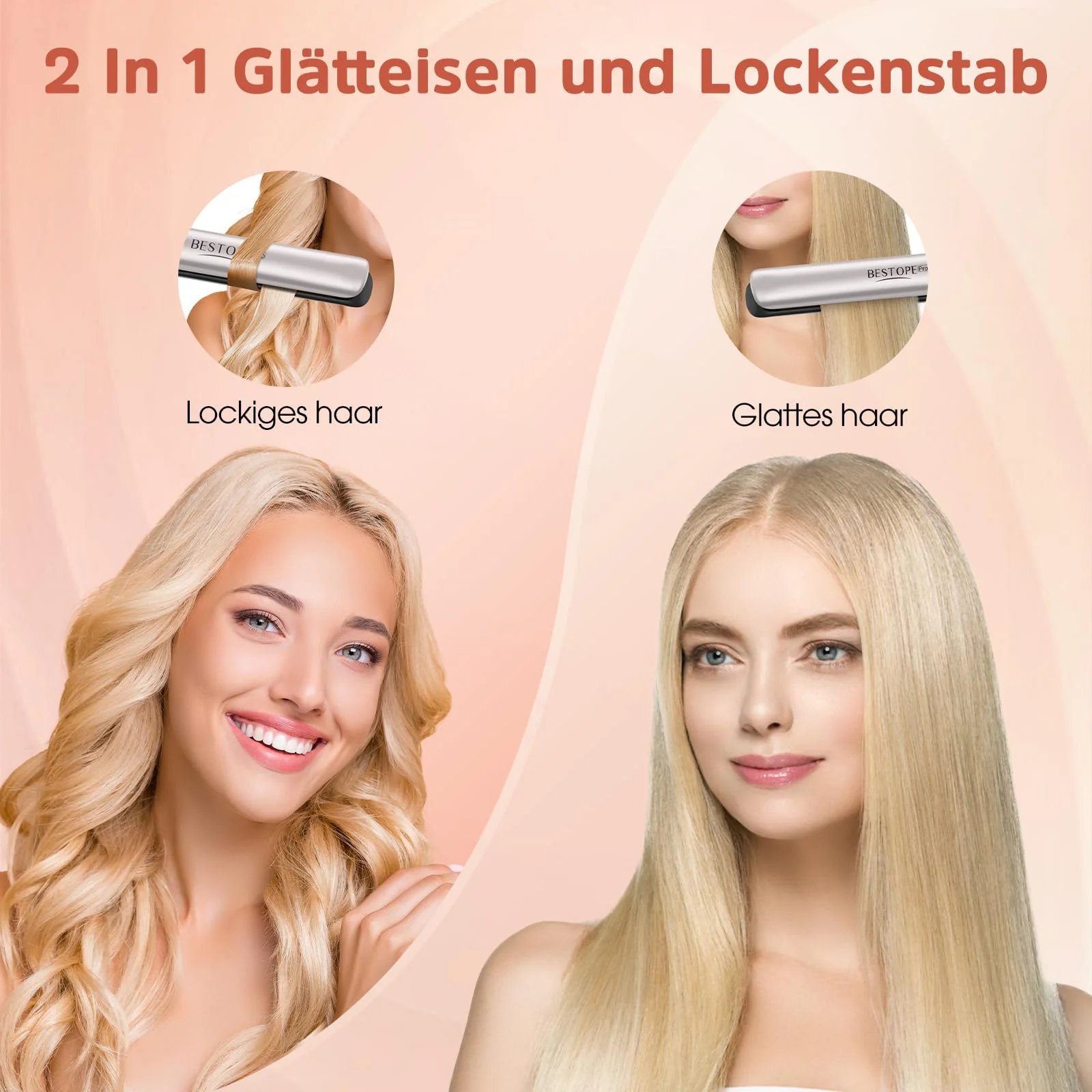 BESTOPE PRO 2 In 1 Glätteisen Locken und Glätten, 15S Schnelle Hitze, Ionenkeramische Haarglätter, Frizz Reduzieren, 3D-Schwebepanel verhindert Haarziehen, LCD-Display, 120-230°C - Image 3