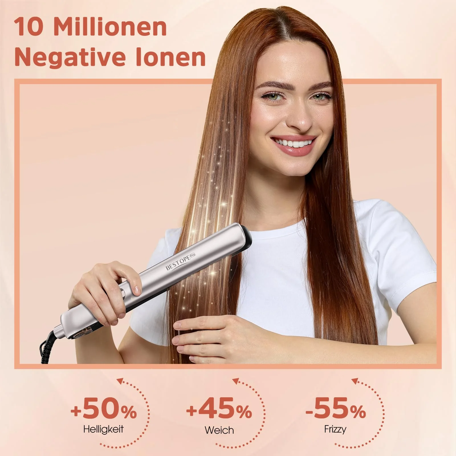 BESTOPE PRO 2 In 1 Glätteisen Locken und Glätten, 15S Schnelle Hitze, Ionenkeramische Haarglätter, Frizz Reduzieren, 3D-Schwebepanel verhindert Haarziehen, LCD-Display, 120-230°C - Image 5