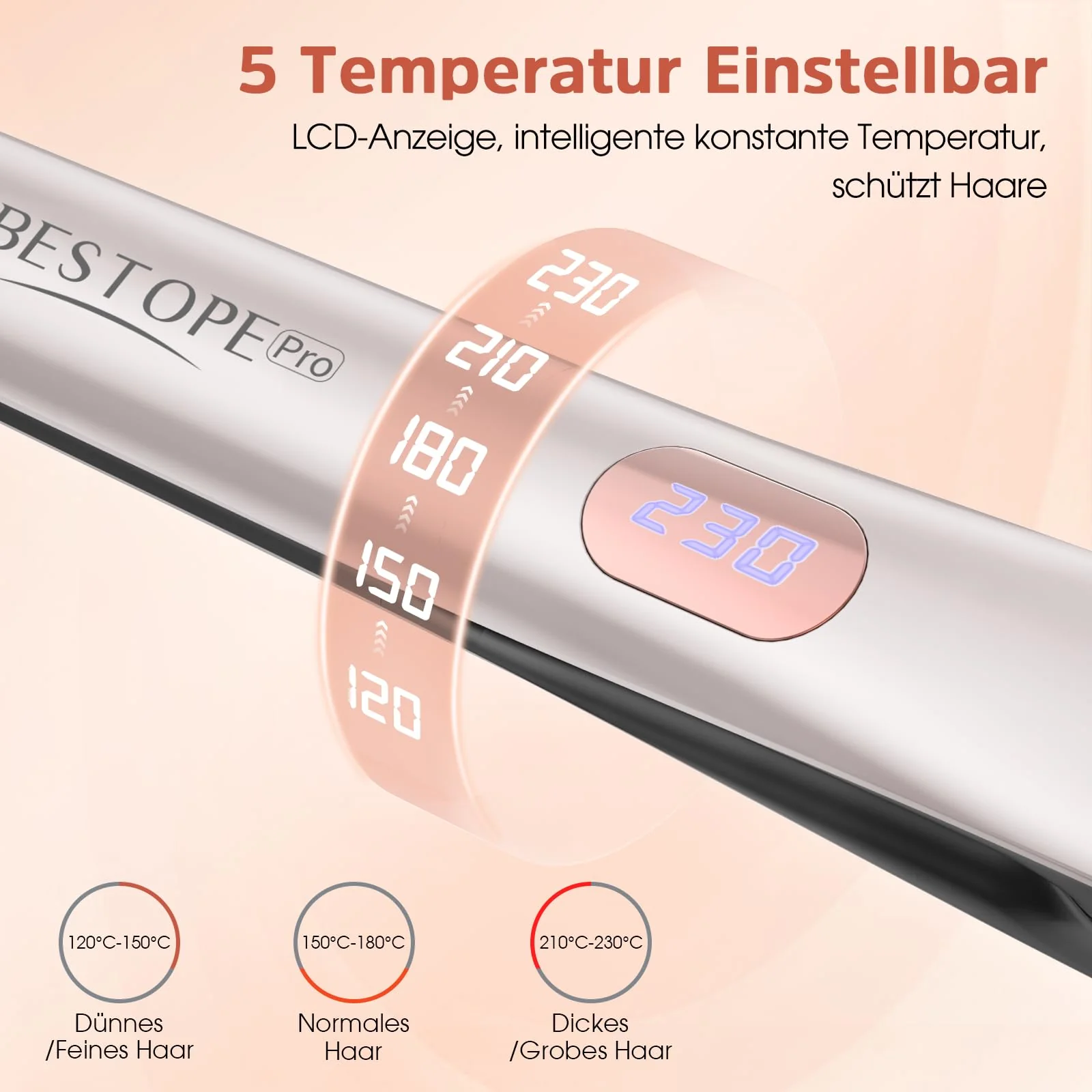 BESTOPE PRO 2 In 1 Glätteisen Locken und Glätten, 15S Schnelle Hitze, Ionenkeramische Haarglätter, Frizz Reduzieren, 3D-Schwebepanel verhindert Haarziehen, LCD-Display, 120-230°C - Image 7