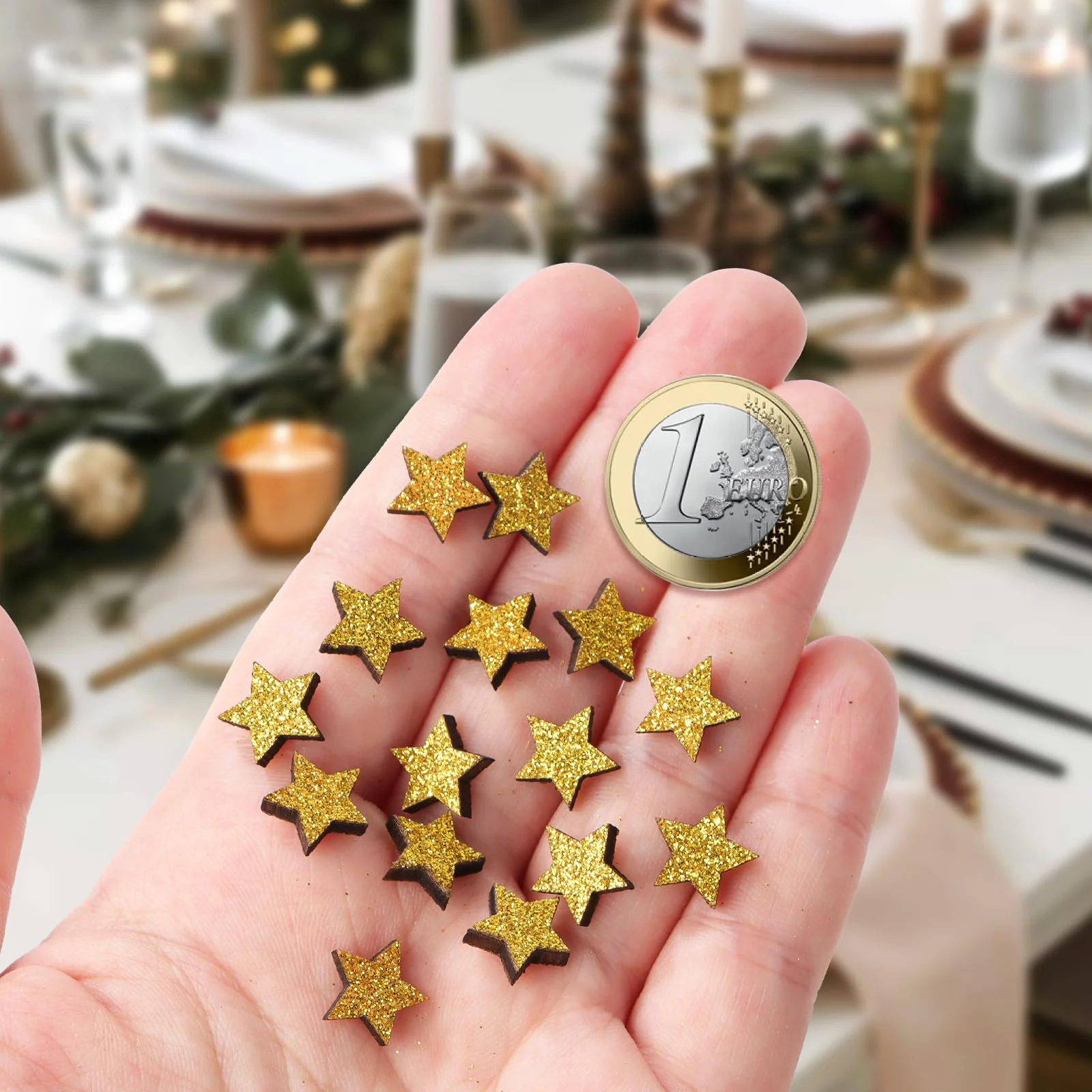 BETESSIN Streudeko Weihnachten Holz - 150 Stück Holzsterne Konfetti Gold Glitzer - Weihnachts Tischdeko Holz - Weihnachtsdeko zum Basteln Weihnachten - Image 5