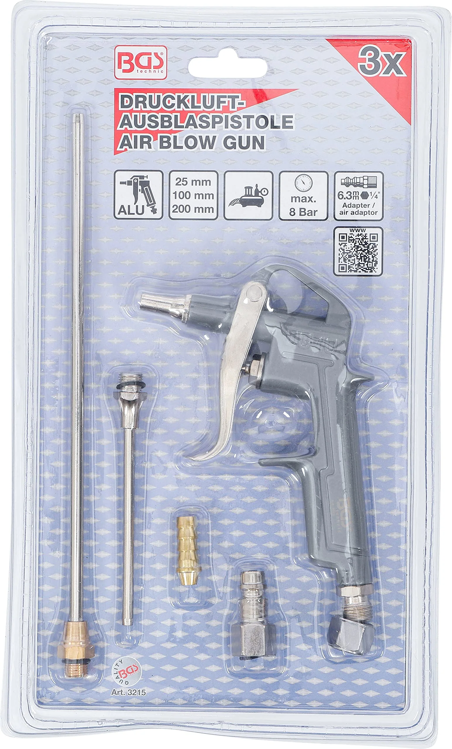 BGS 3215 | Druckluft-Ausblaspistole | Alu-Druckguss | mit 3 Düsen 25 - 100 - 200 mm | Druckluftpistole - Image 6