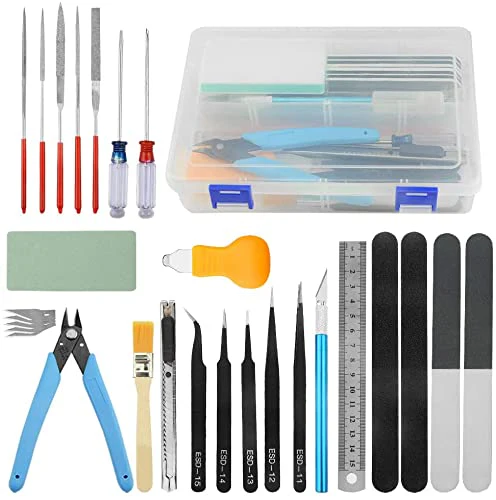 BGTXINGI 28-teiliges Modellbauwerkzeug-Set Gundam Modell-Werkzeug-Set mit Kunststoffbox für Modellbau, Auto, Hobby, Modellbau, Reparatur und Befestigung