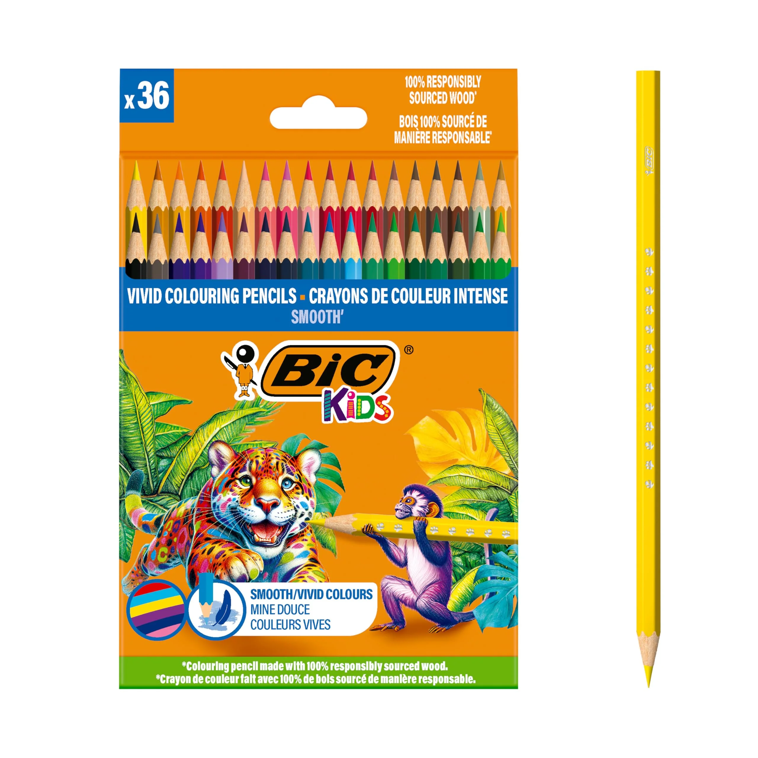 BIC Kids Buntstifte aus 100% verantwortungsvoll angebautem Holz, zum malen, in 36 Farben