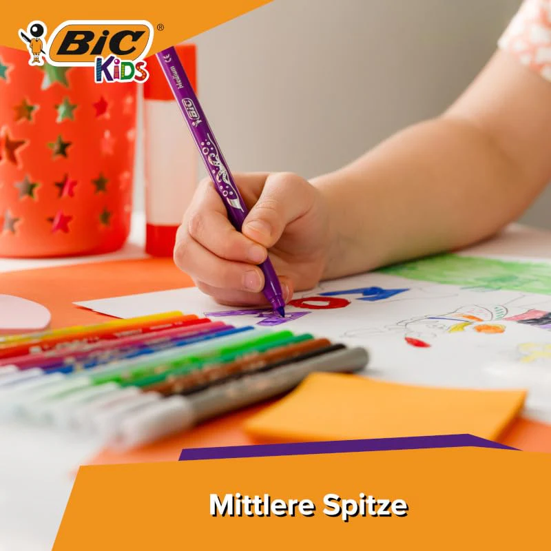 BIC Kids Filzstifte Kid Couleur, Fasermaler zum Malen in 24 auswaschbaren Farben, mit stabiler Spitze, im Karton Etui, ab 5 Jahre - Image 4