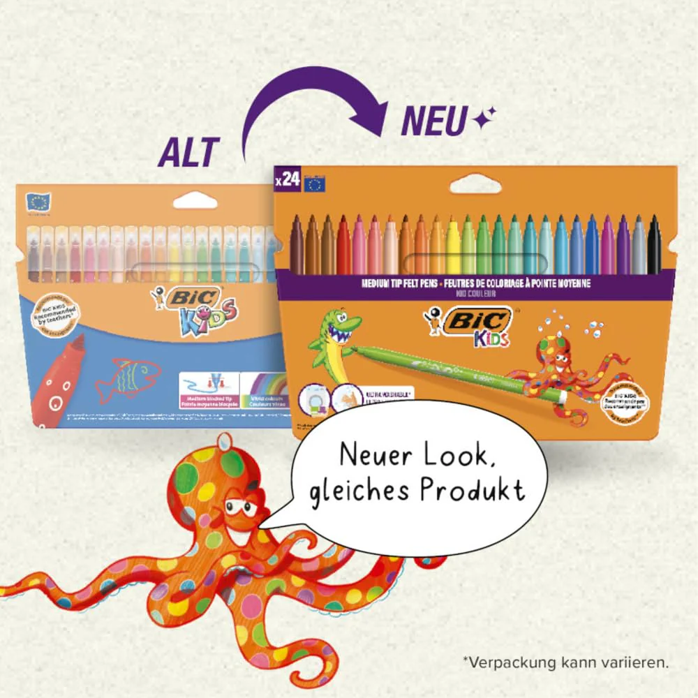 BIC Kids Filzstifte Kid Couleur, Fasermaler zum Malen in 24 auswaschbaren Farben, mit stabiler Spitze, im Karton Etui, ab 5 Jahre - Image 9