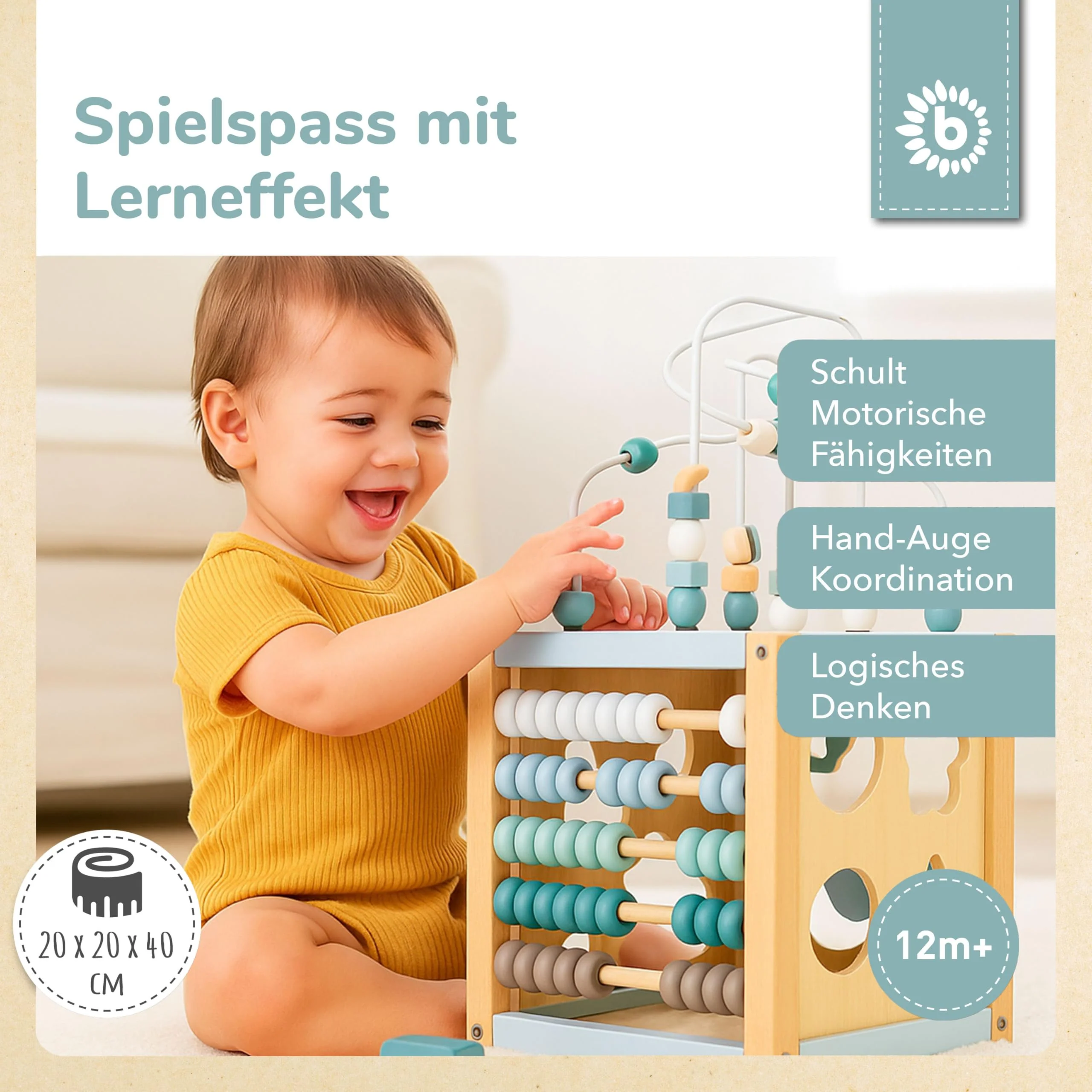 Bieco Motorikwürfel Scandi-Chic nachhaltiges Holz FSC® | Motorikspielzeug ab 1 Jahr | Activity Center Baby Spielzeug 1 Jahr | Motorikwürfel Holz | holzspielzeug ab 1 Jahr motorikschleife ab - Image 7