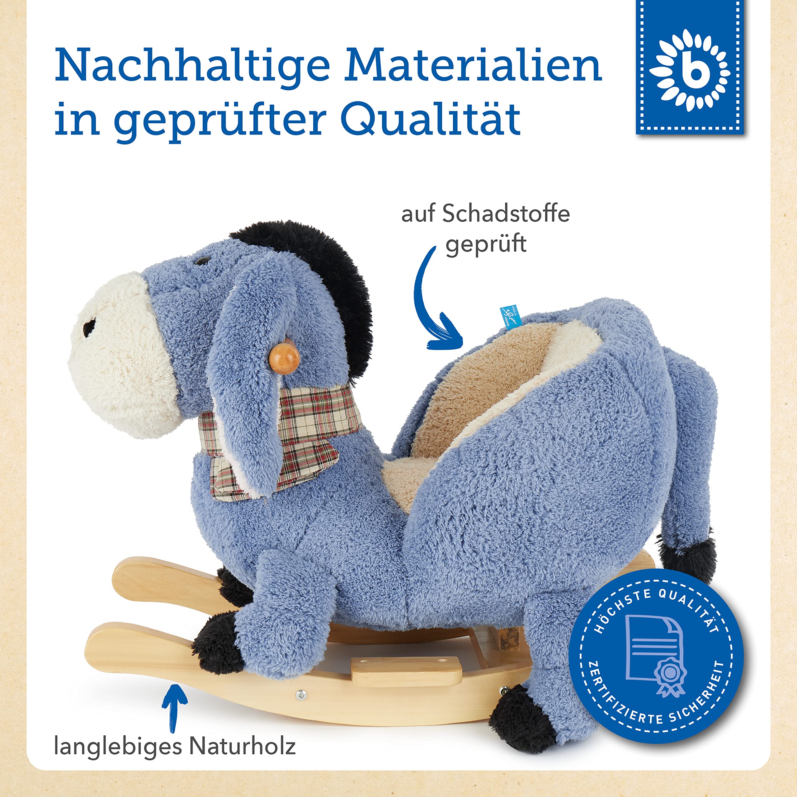 Bieco Plüsch Schaukeltier Esel | Kinder Schaukelstuhl mit Sicherheitsgurt | | Schaukel Kleinkind | Zimmer | Baby Schaukelwippe ab 9 Monate | Schaukelpferd Holz - Image 3