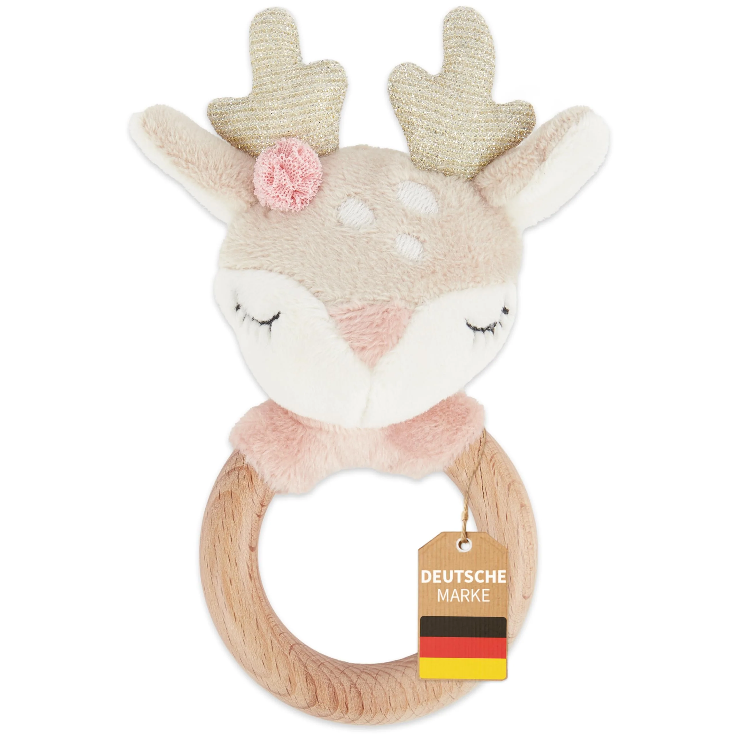 Bieco Reh Ella Greifling Baby Holz | Babyrassel Holz | Kuscheltier Baby Reh Mädchen | Rasseln & Greiflinge Babyrassel 0 Monate Baby Rassel Reh Rassel Holz Baby Greifling Reh Ella Bieco Babyspielzeug
