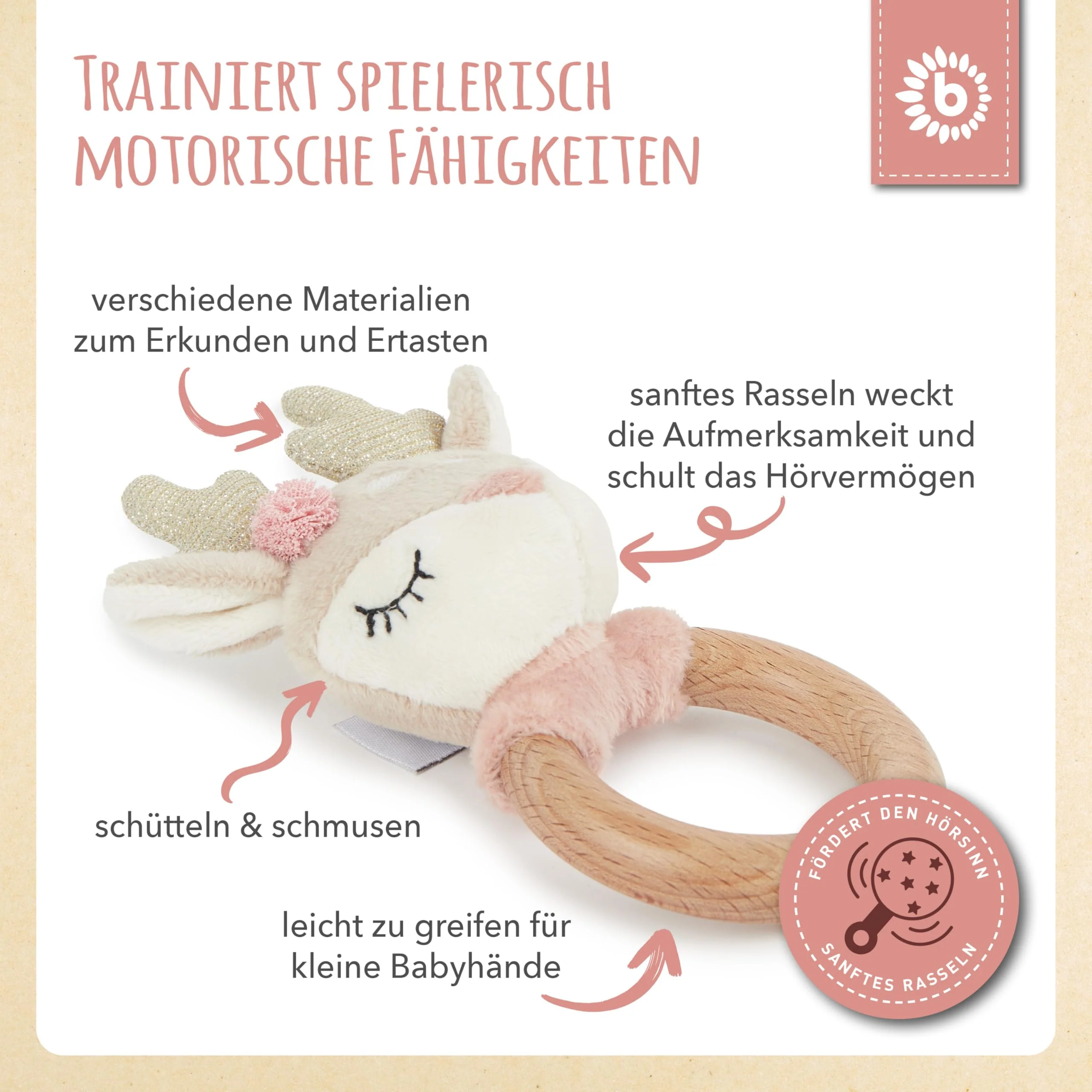Bieco Reh Ella Greifling Baby Holz | Babyrassel Holz | Kuscheltier Baby Reh Mädchen | Rasseln & Greiflinge Babyrassel 0 Monate Baby Rassel Reh Rassel Holz Baby Greifling Reh Ella Bieco Babyspielzeug - Image 5