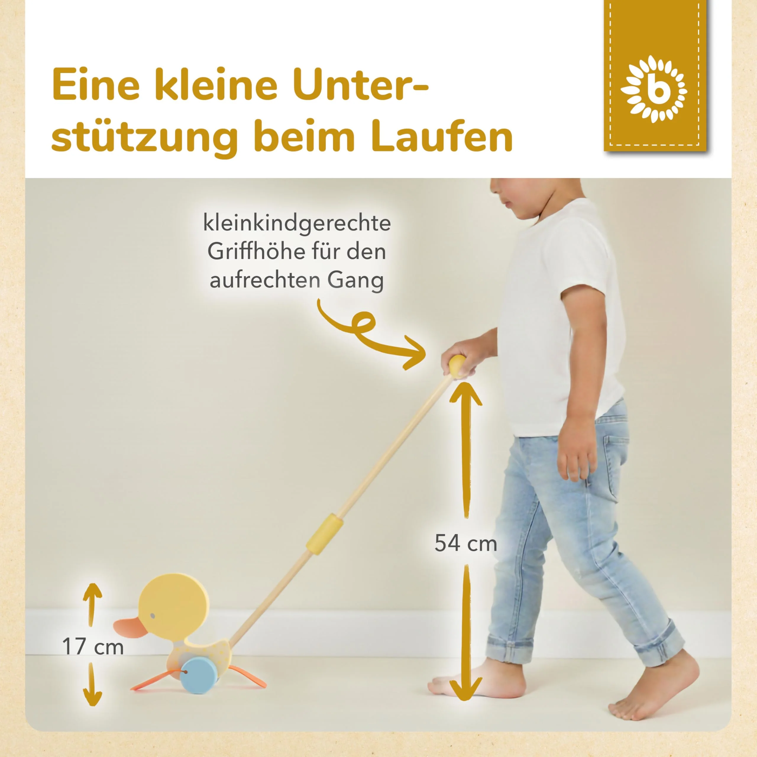 Bieco Schiebespielzeug Holz Ente | Schiebetiere ab 1 Jahr | Enten Lauftier Holz | Schiebetier für Jungen & Mädchen | Süßes Nachziehtier Schieber - Image 7
