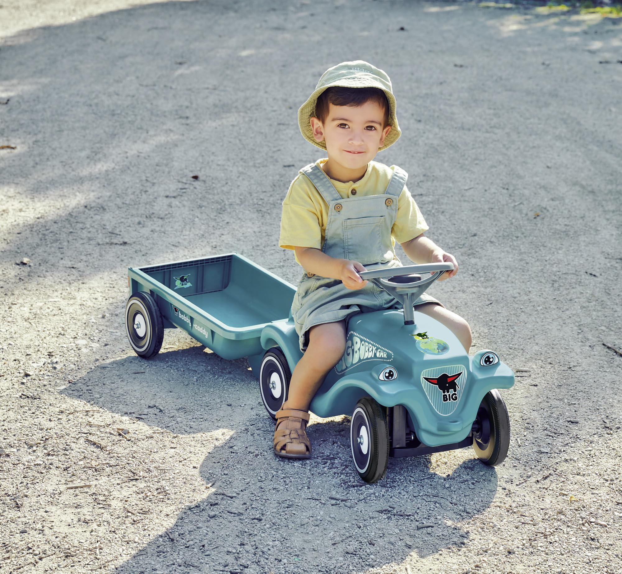BIG Bobby Car Classic Eco 2.0 mit Anhänger - Rutschauto ab 1 Jahr aus Recycling-Material mit Caddy, Lenkrad und Hupe, für Kinder ab 1 Jahr (bis 50 kg), Türkis mit Grau - Image 3