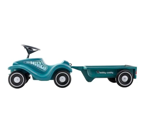 BIG Bobby Car Classic Eco 2.0 mit Anhänger - Rutschauto ab 1 Jahr aus Recycling-Material mit Caddy, Lenkrad und Hupe, für Kinder ab 1 Jahr (bis 50 kg), Türkis mit Grau - Image 6
