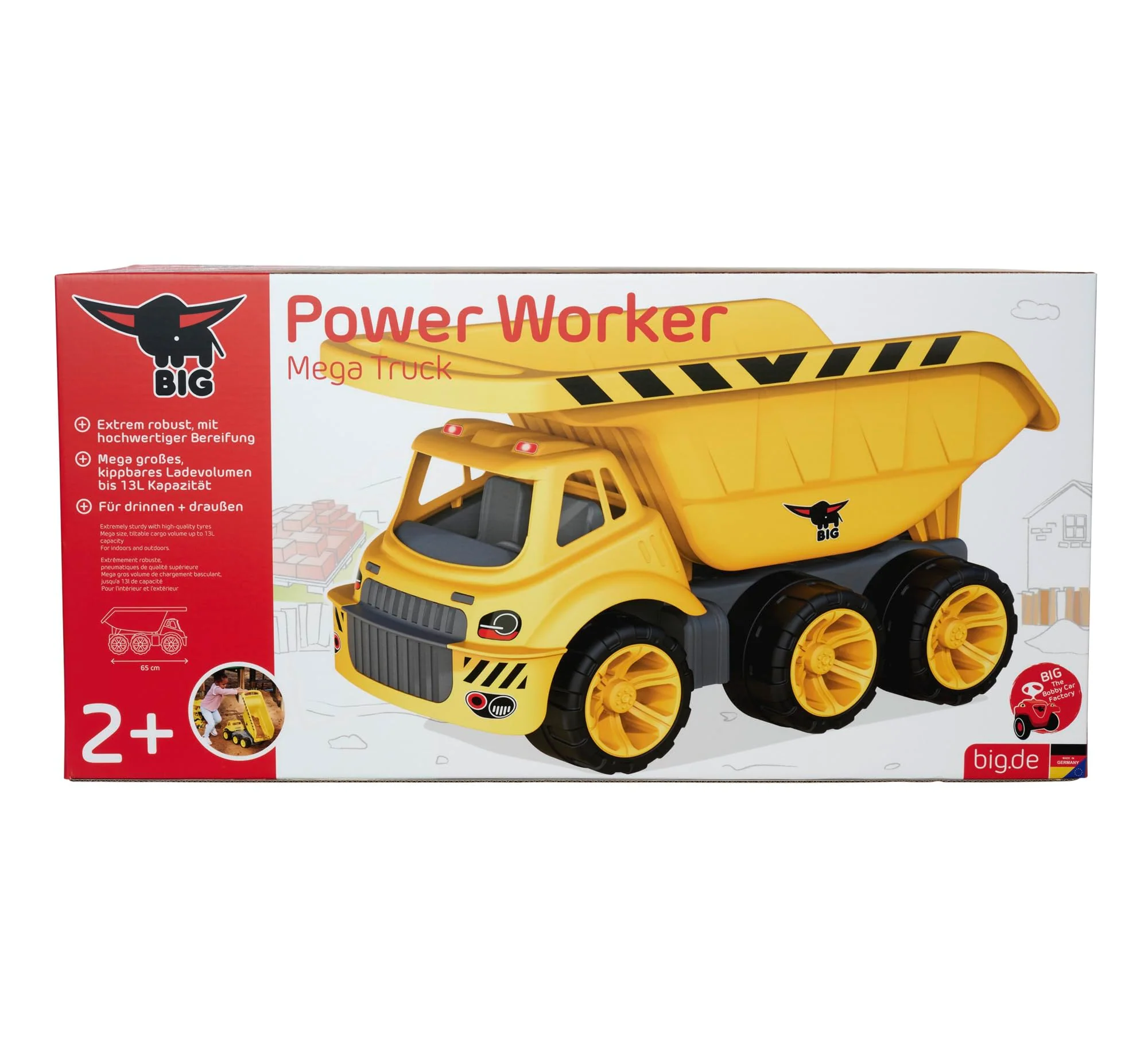 BIG Power Worker Mega Kipper (65 cm) - XXL Kipplaster mit großer Kippmulde (Platz für 12,8 l Ladung) und 6 Reifen für drinnen & draußen, Baustellenfahrzeug für Kinder ab 2 Jahre, gelb - Image 2
