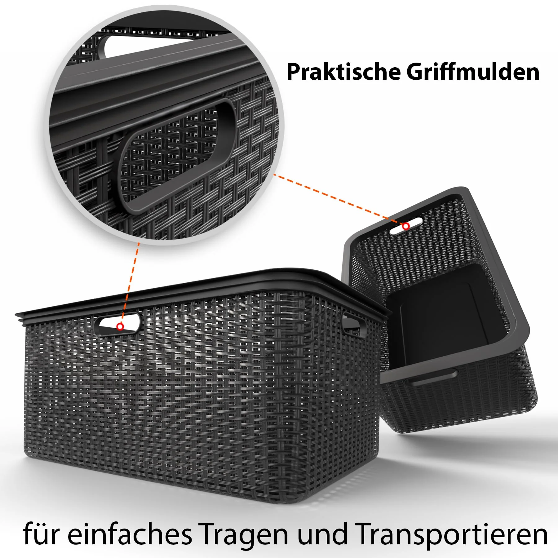 BigDean 3 Stück Wäschekorb 59x39x26 cm Rattan Design – Wäschewanne Made in Germany - Image 5