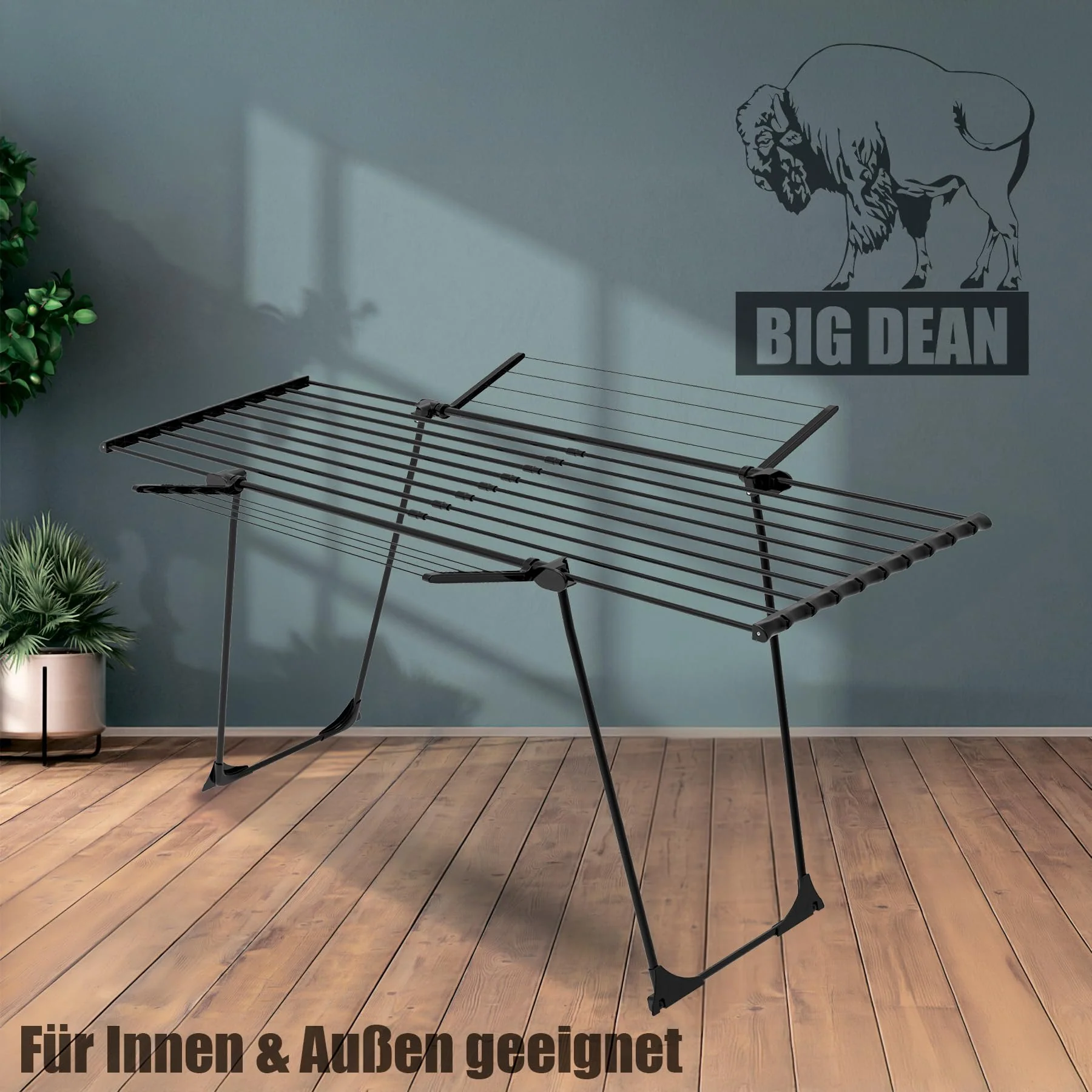 BigDean Wäscheständer mit dicken Leinen Jumbo Schwarz ausziehbar 28m Trockenlänge - einfaches Bügeln - Image 4