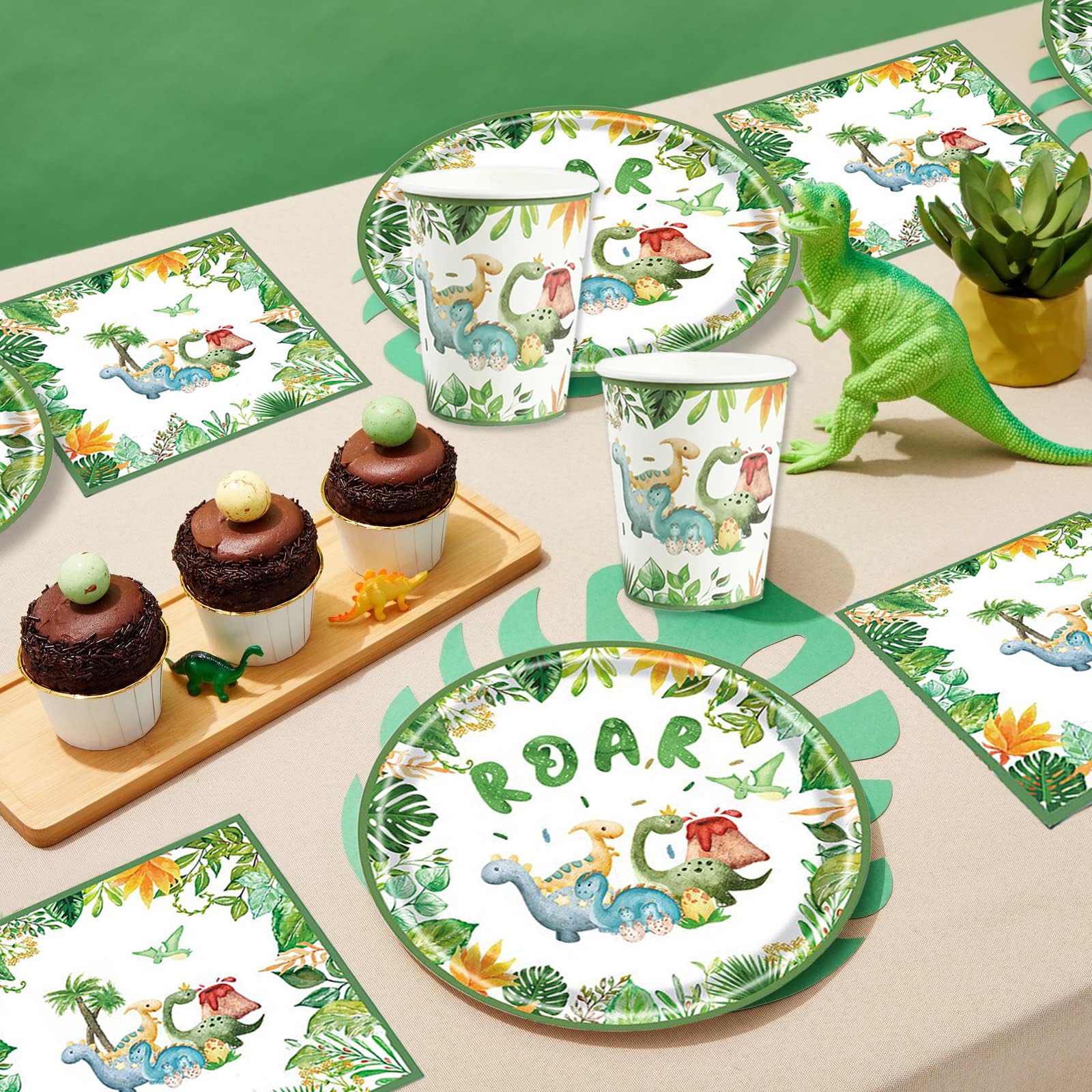 Bikasun Dinosaurier Geburtstag Geschirr Set, 20 Gäste Dino Partygeschirr Set Pappteller Kindergeburtstag, Pappteller Tassen Servietten für Party Kindergeburtstag Geburtstag Deko Junge Mädchen - Image 4