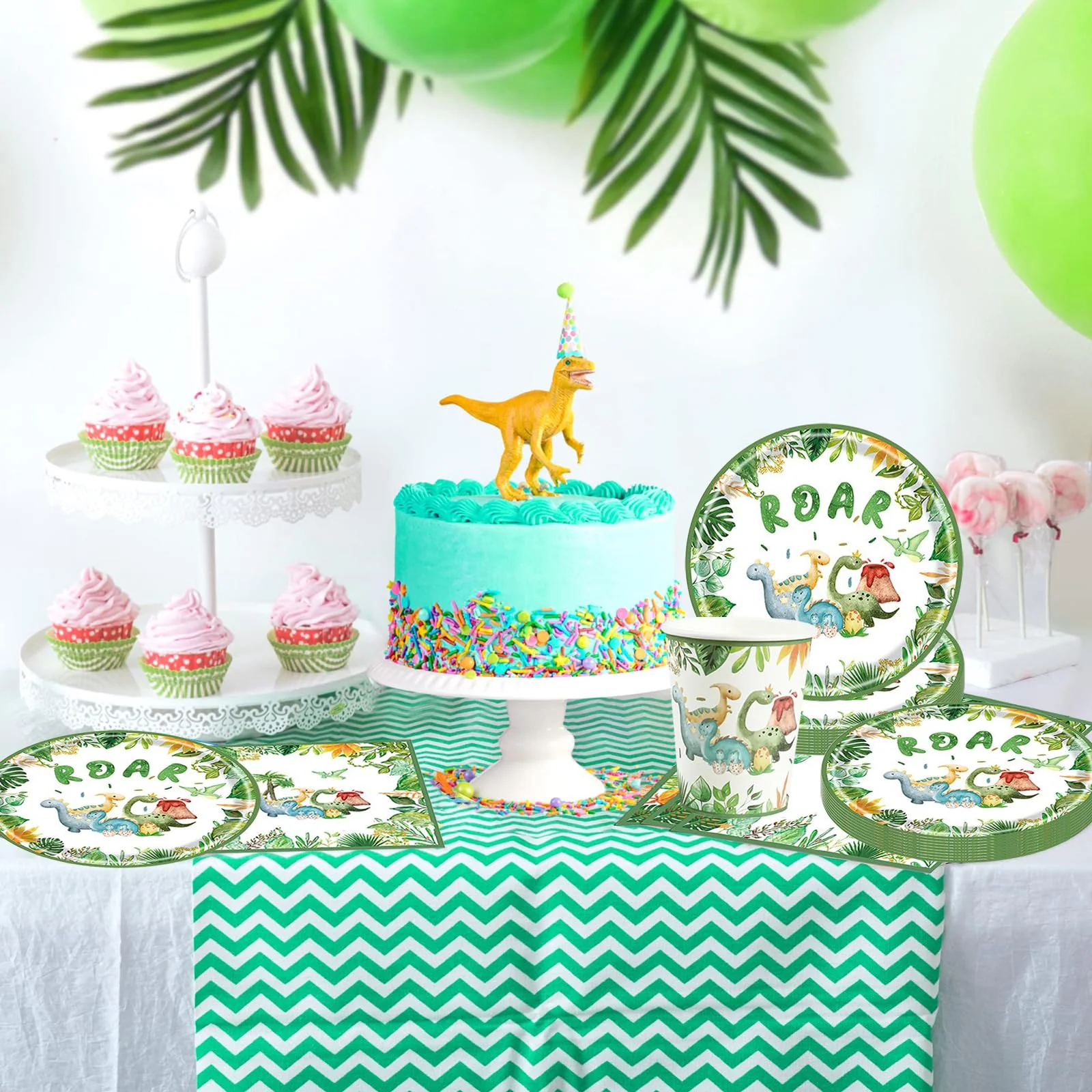 Bikasun Dinosaurier Geburtstag Geschirr Set, 20 Gäste Dino Partygeschirr Set Pappteller Kindergeburtstag, Pappteller Tassen Servietten für Party Kindergeburtstag Geburtstag Deko Junge Mädchen - Image 5