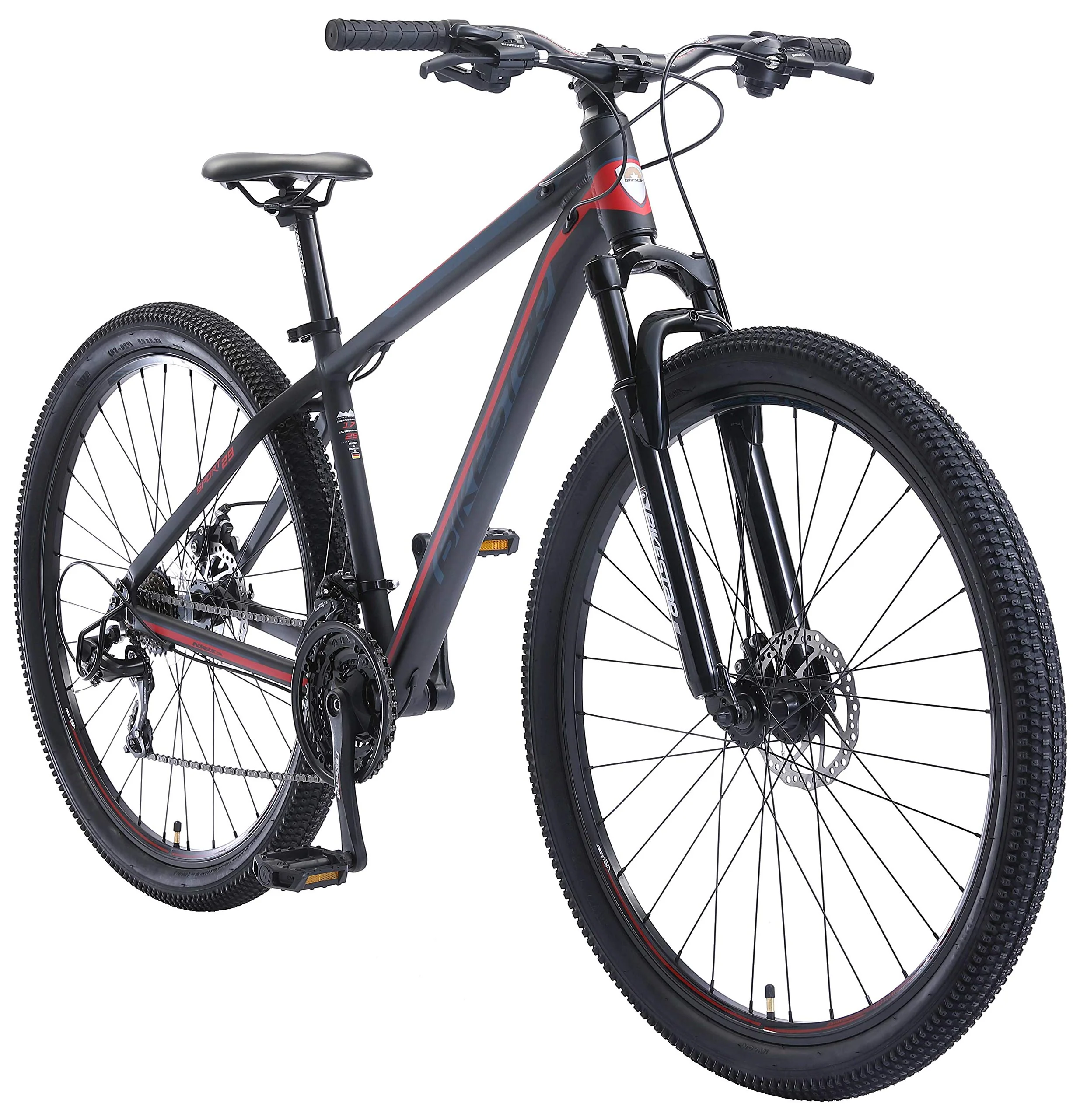 BIKESTAR Hardtail Aluminium Mountainbike Shimano 21 Gang Schaltung, Scheibenbremse 29 Zoll Reifen | 17 Zoll Rahmen Alu MTB | Schwarz Rot