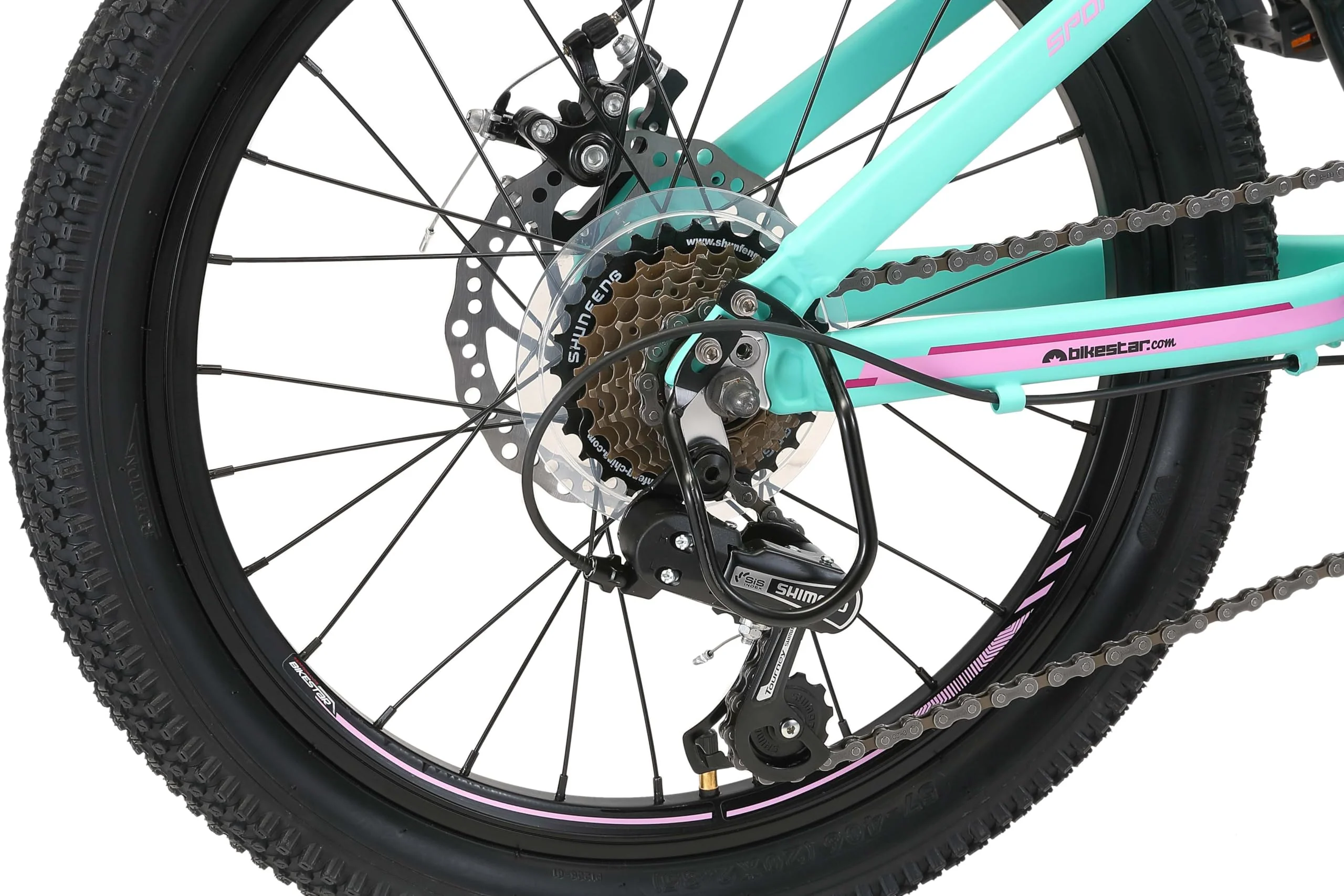 BIKESTAR Kinder Fahrrad Aluminium Mountainbike 7 Gang Shimano, Scheibenbremse ab 6 Jahre | 20 Zoll Kinderrad MTB | Mint Pink - Image 4
