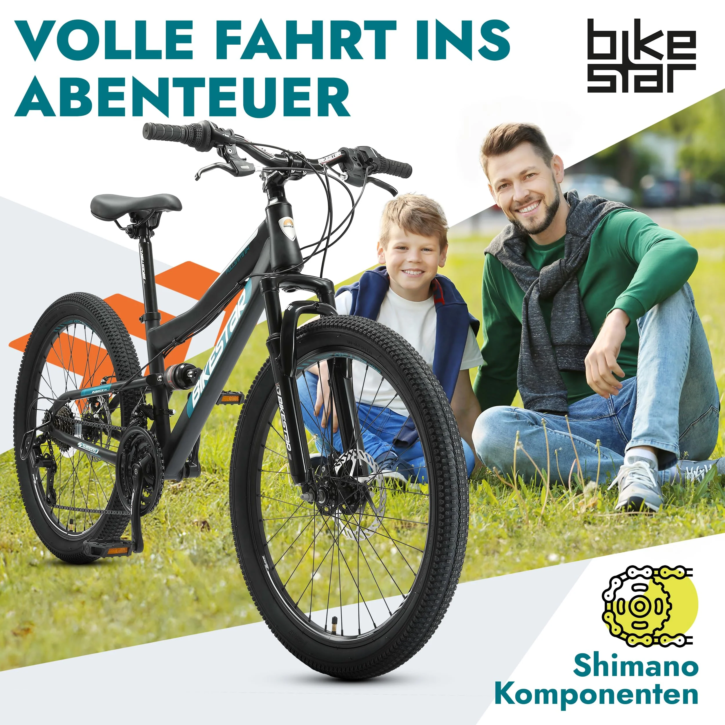 BIKESTAR Kinder Fahrrad Fully Mountainbike 21 Gang Shimano, Scheibenbremse ab 8 Jahre | 24 Zoll Kinderrad MTB | Schwarz - Image 5