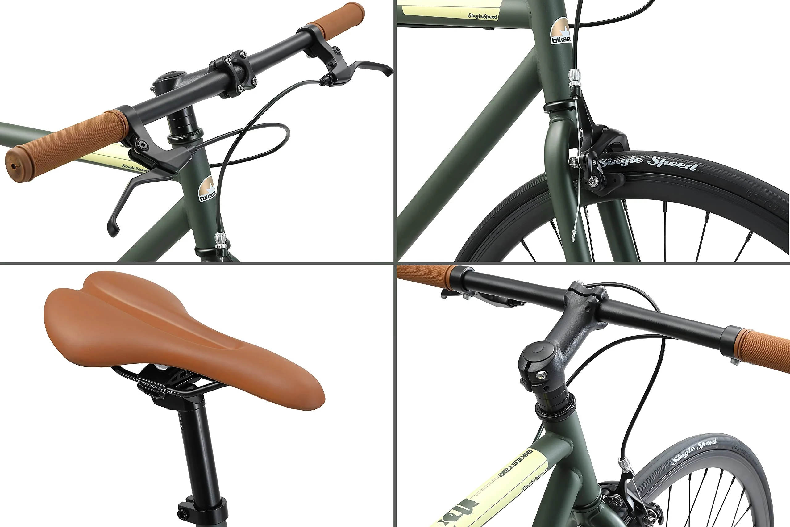 BIKESTAR Singlespeed 700C 28 Zoll City Stadt Fahrrad Fixie | 53 cm Rahmen Rennrad Retro Vintage Herren Damen Rad | Grün & Beige | Risikofrei Testen - Image 5