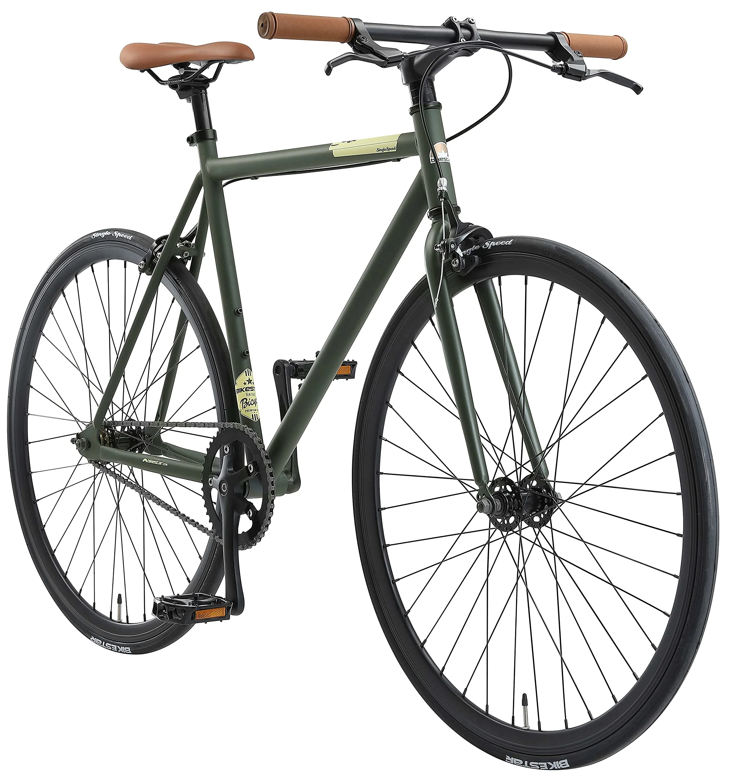 BIKESTAR Singlespeed 700C 28 Zoll City Stadt Fahrrad Fixie | 53 cm Rahmen Rennrad Retro Vintage Herren Damen Rad | Grün & Beige | Risikofrei Testen - Image 6