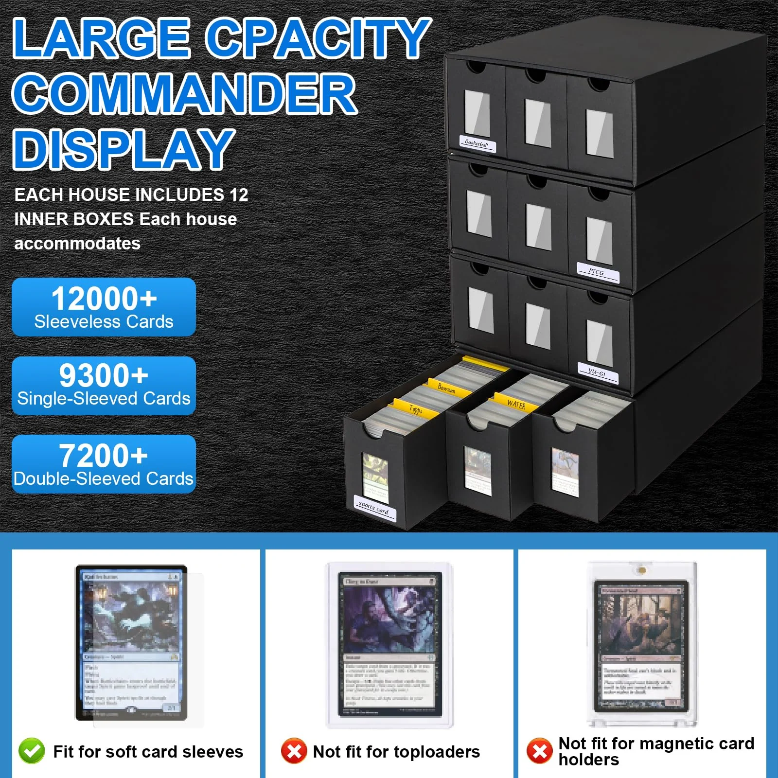 BILIPLE Sammelkarten-Aufbewahrungsbox für 12000+ Karten, Trading Card Storage Box für Commander Display, Karten Deck Box mit 48 Kartentrenner, Spielkarten Deck Case für TCG MTG PTCG und Sports Karten - Image 5