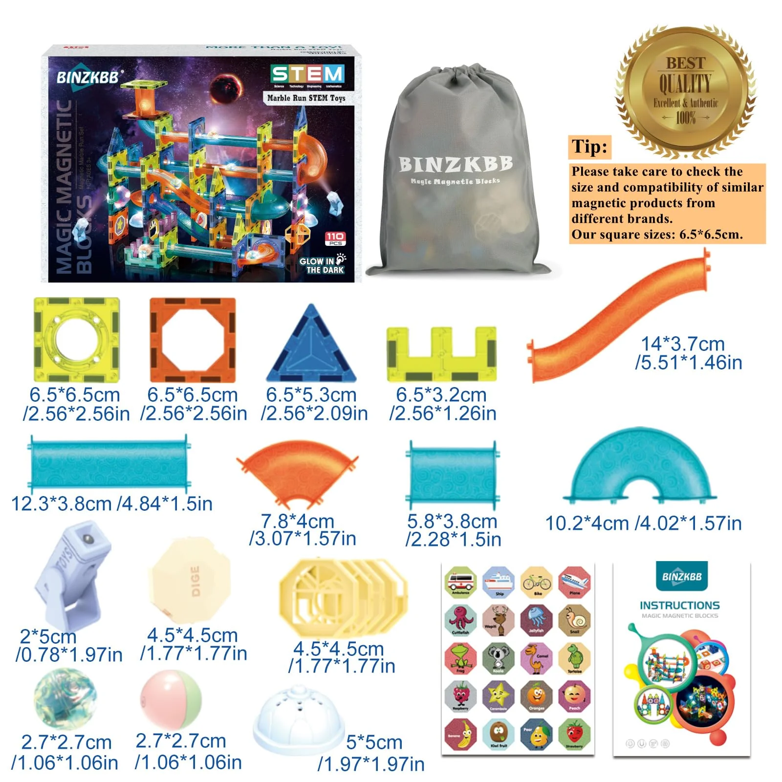 BINZKBB Magnetische Bausteine Magnet 110 Teile Konstruktion Bauen Blöcke Set,Montessori Spielzeug für Kinder ab 5 6 7 8 9 10+Jahre Alt,Ideales pädagogisches Spielzeug Mädchen Jungen Geschenk - Image 4