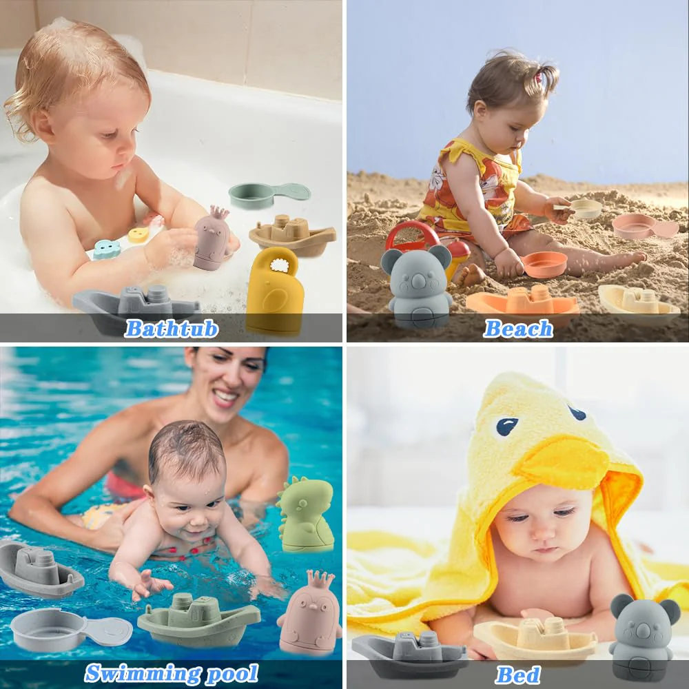 BIQIQI Baby Badespielzeug, 15 Stück Badewannenspielzeug Baby Silikon Wasserspielzeug Kinder mit Spritztiere Boote Badelöffeln,Schwimmende Schwimmbad Badewanne Pool Bad Spielzeug für Kleinkinder - Image 3