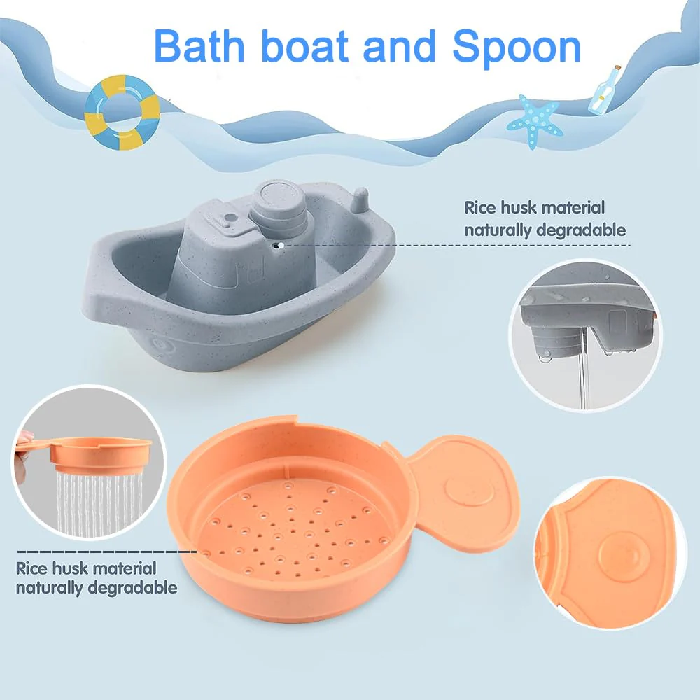 BIQIQI Baby Badespielzeug, 15 Stück Badewannenspielzeug Baby Silikon Wasserspielzeug Kinder mit Spritztiere Boote Badelöffeln,Schwimmende Schwimmbad Badewanne Pool Bad Spielzeug für Kleinkinder - Image 6