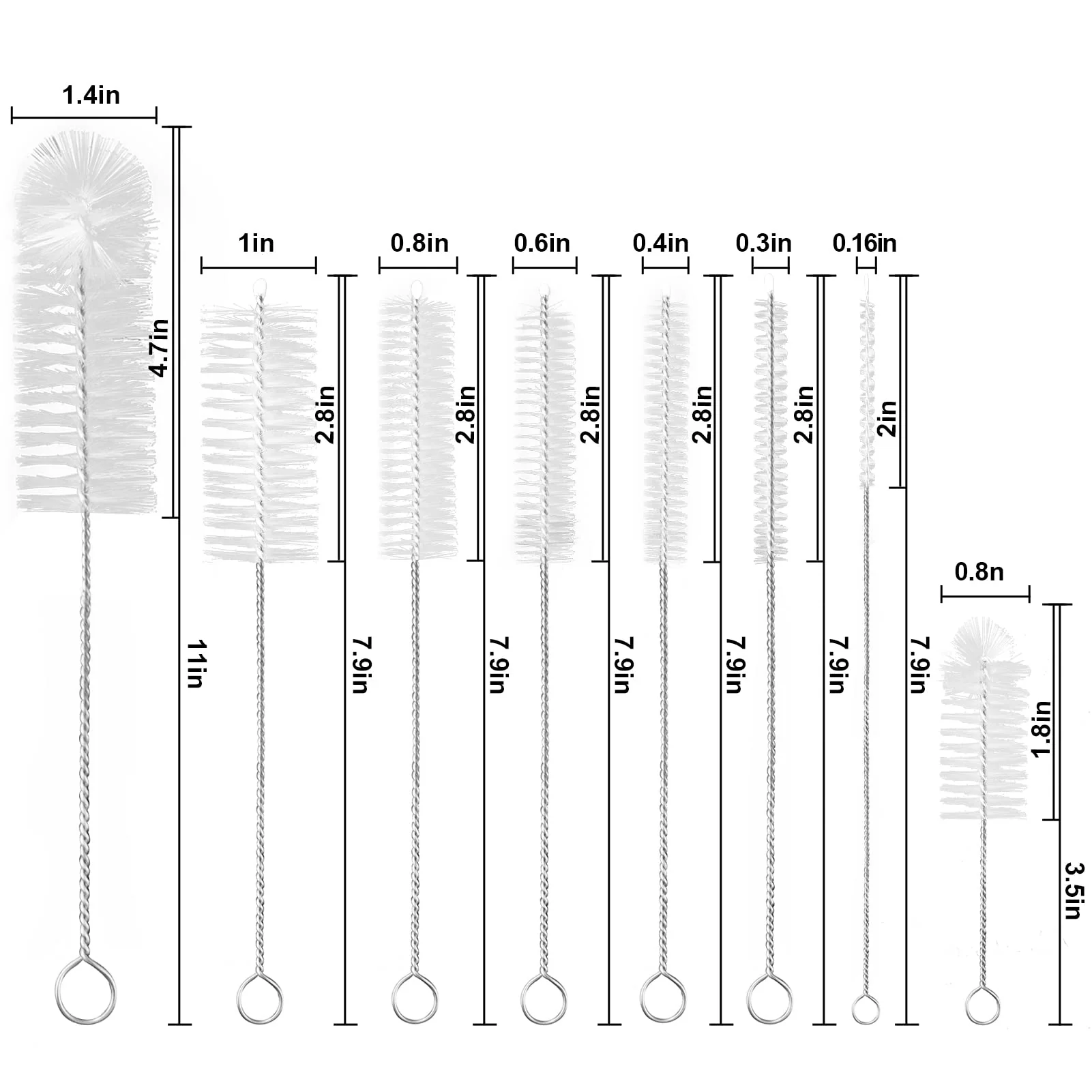 Birswoil Kleine Reinigungsbürste Set, 8 Stück Nylon Milchschlauchbürste für Kaffeevollautomat, Strohhalme Bürste, Pfeifenreiniger Bürste, Flaschenbürste (Weiß) - Image 5