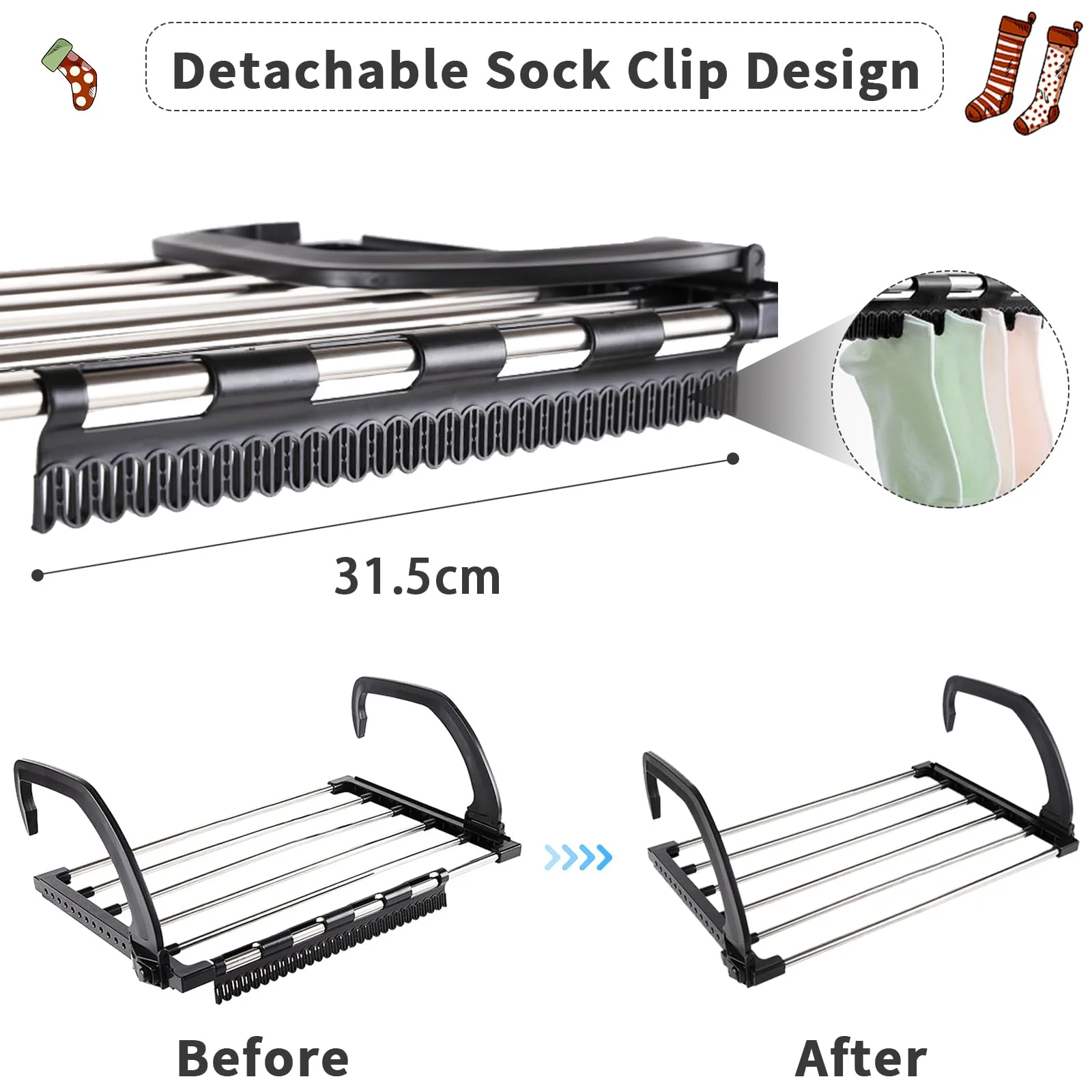 Bizcasa Wäscheständer Faltbar, Handtuchhalter Wäschetrockner Edelstahl Wäscheständer, Heizkörpern und Balkon-Trockengestell, für Kleindung Socken, Schuhe (40cm) - Image 2