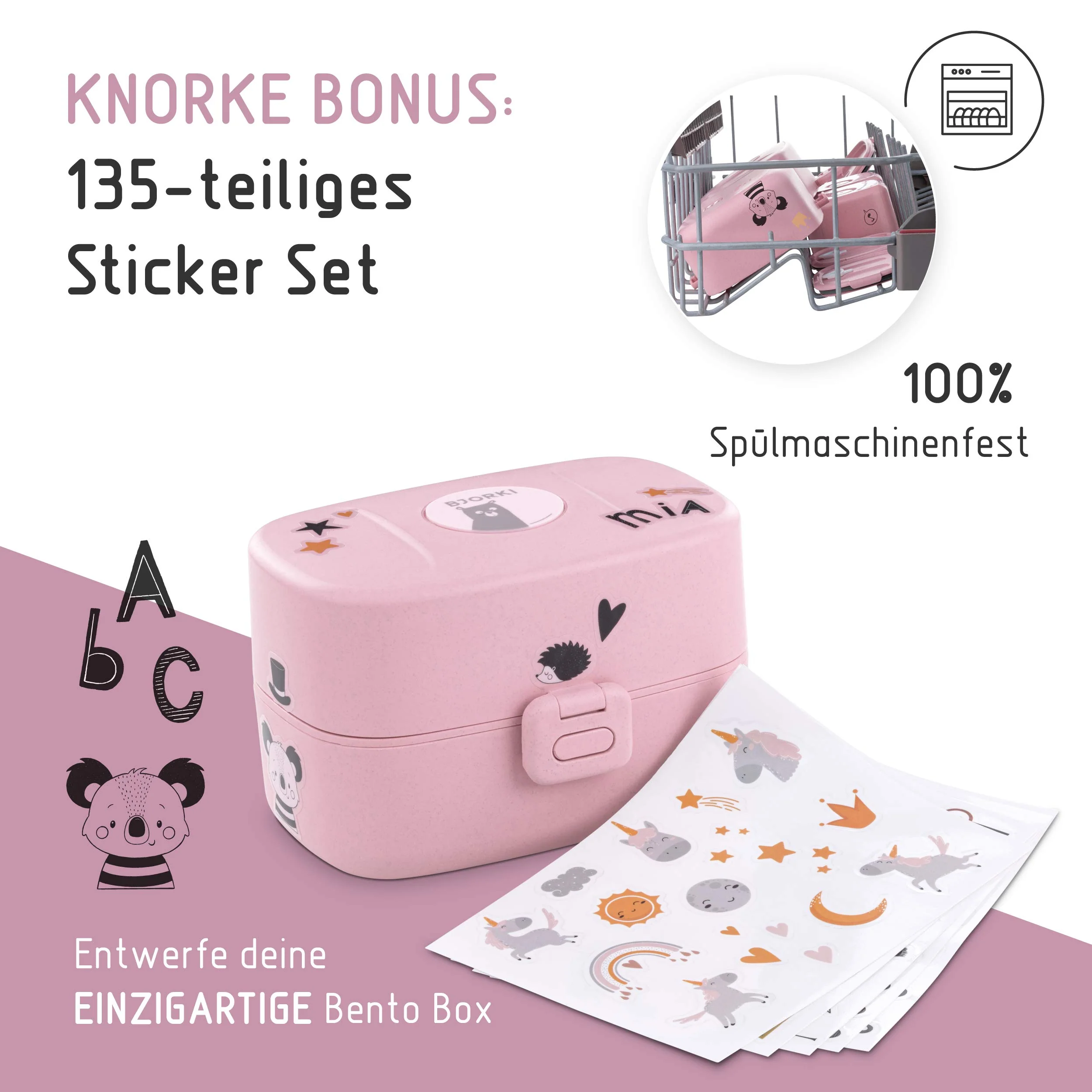 BJORKI® Bento Box für Kinder inkl. BONUS Namensticker - Auslaufsichere Lunchbox mit Fächern - Nachhaltige Brotdose Kinder für Kindergarten & Schule - Die Jausenbox für unterwegs - Image 5