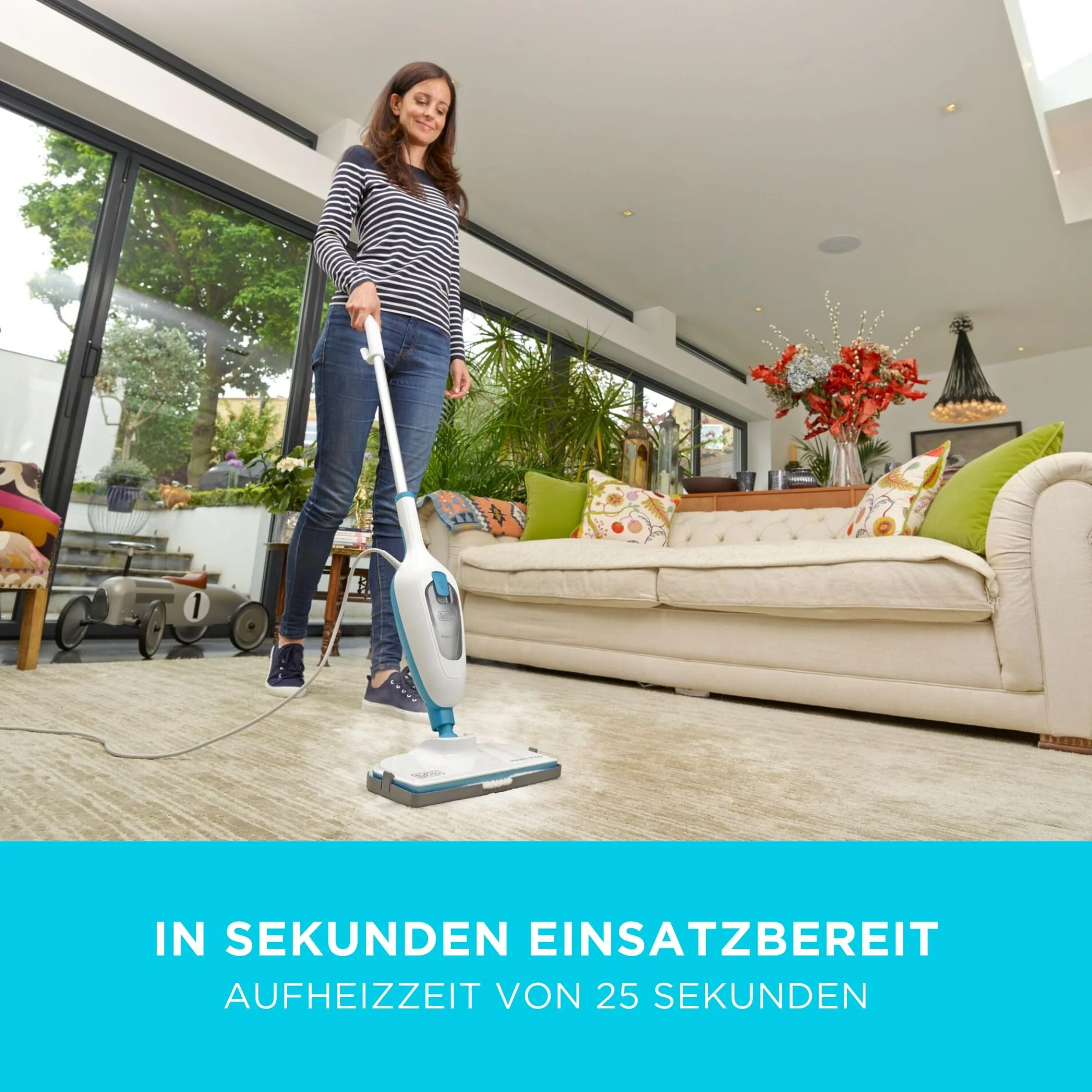 BLACK+DECKER 1300W 10-in-1 Dampfbesen Steam Mop Deluxe (Dampfreiniger für hygienische, gründliche Sauberkeit, großes Zubehörset + herausnehmbares Handdampfgerät, einfache Bedienbarkeit) FSMH13E10 - Image 3