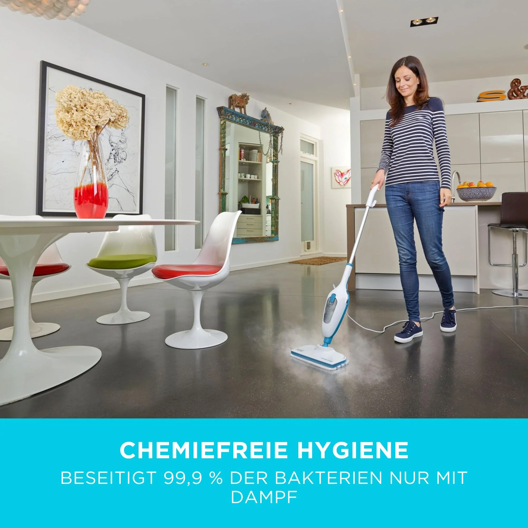 BLACK+DECKER 1300W 10-in-1 Dampfbesen Steam Mop Deluxe (Dampfreiniger für hygienische, gründliche Sauberkeit, großes Zubehörset + herausnehmbares Handdampfgerät, einfache Bedienbarkeit) FSMH13E10 - Image 5