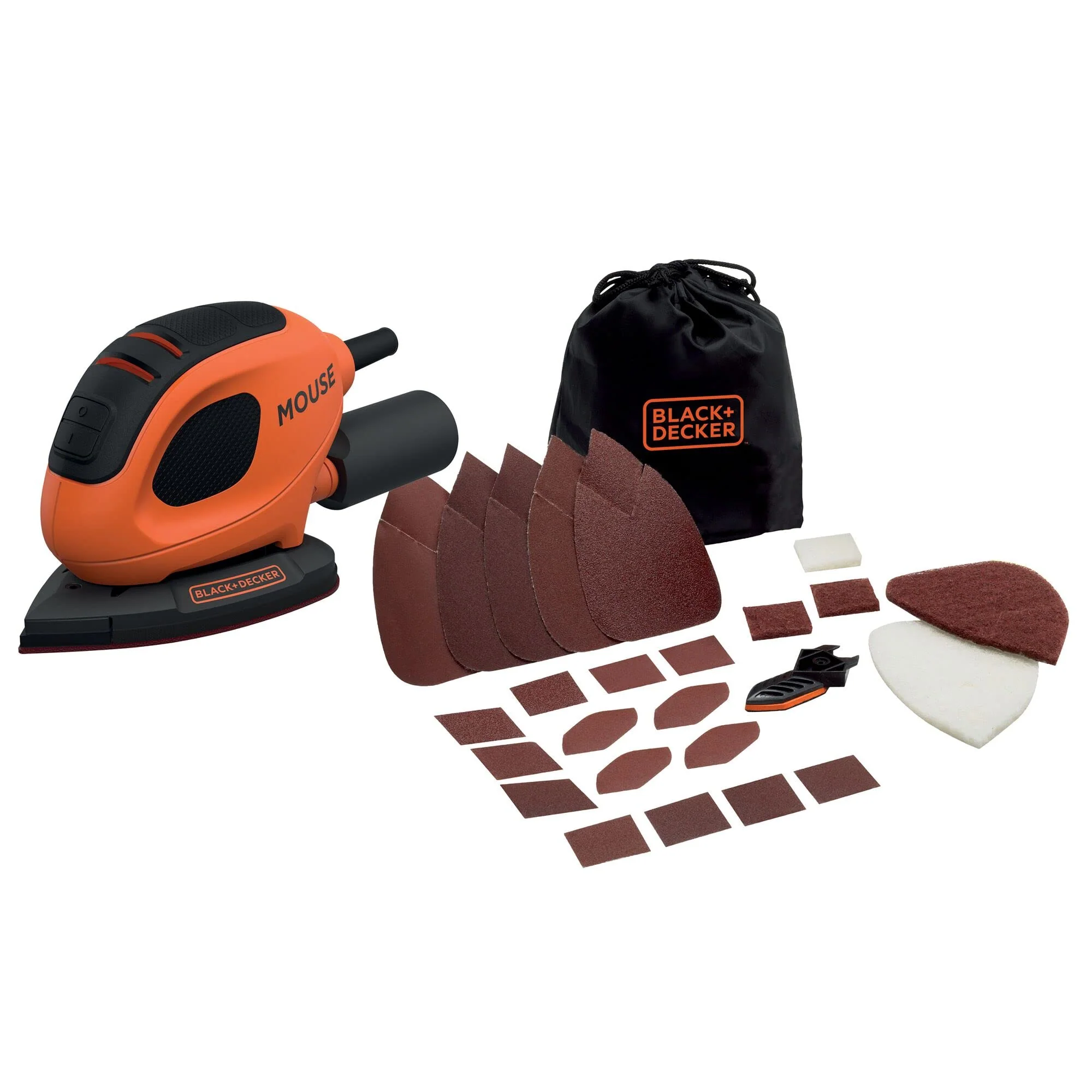 BLACK+DECKER Dreieckschleifer Mouse für staubfreies Schleifen (55 Watt Schleifmaschine, Schleifplatte 133 x 95 mm, Schleifen Polieren, inkl. Schleifpapiere + Fingerschleifpapier) BEW230BCA - Image 6