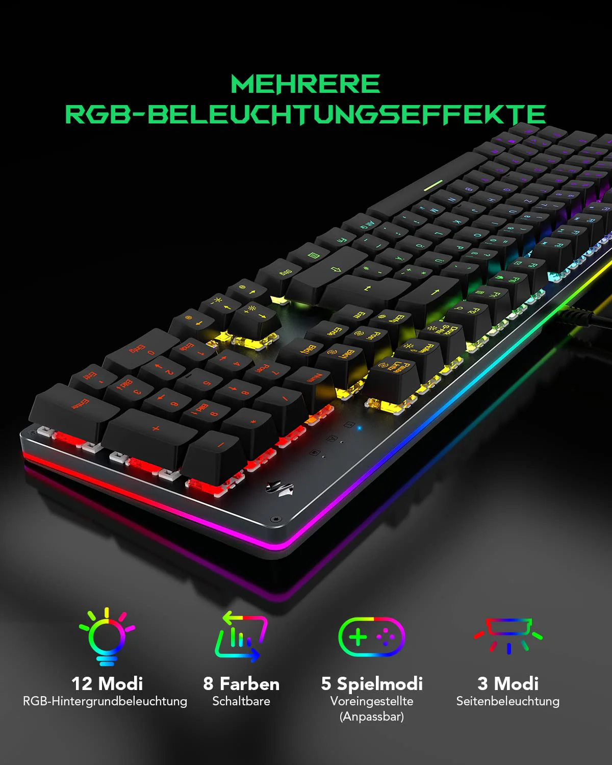 Black Shark Mechanische Gaming Tastatur RGB-Beleuchtung, QWERTZ Deutsches Layout, Rote Schalter, Anti-Ghosting 105 Tasten, Metall Platte, Voll Programmierbare Gaming Tastatur, für PC Gamers - Image 3