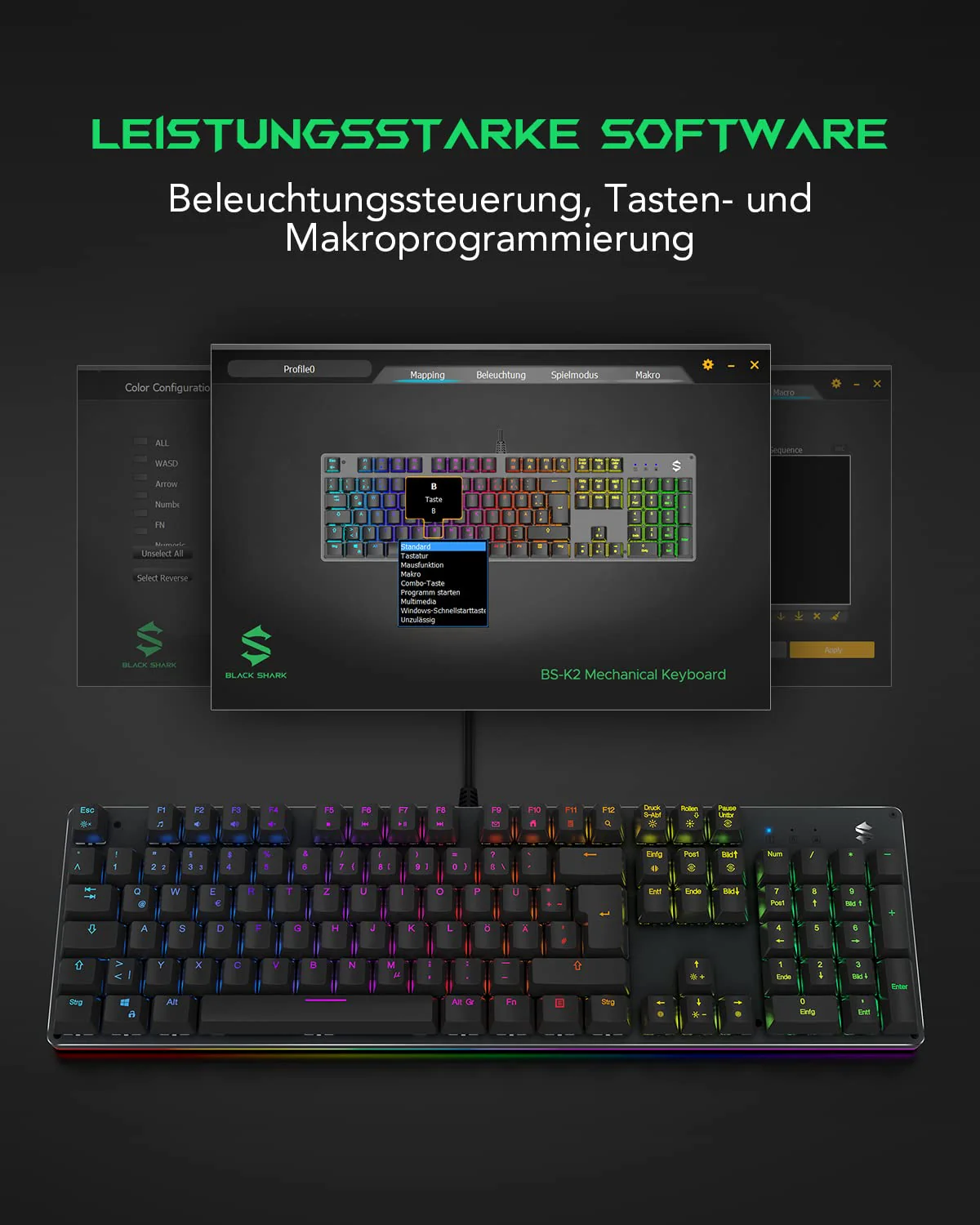 Black Shark Mechanische Gaming Tastatur RGB-Beleuchtung, QWERTZ Deutsches Layout, Rote Schalter, Anti-Ghosting 105 Tasten, Metall Platte, Voll Programmierbare Gaming Tastatur, für PC Gamers - Image 5