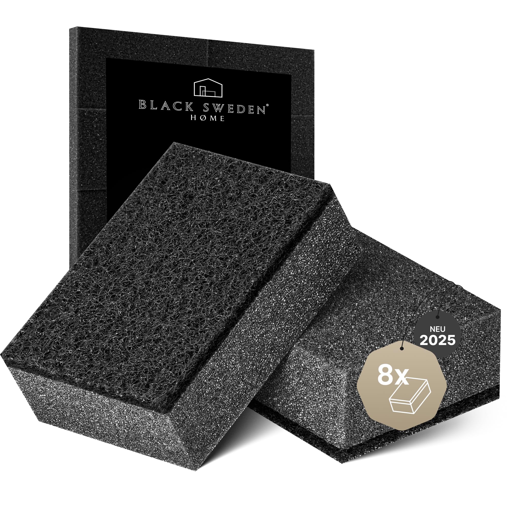 Black Sweden Home SVAMP Küchenschwamm Schwarz, 8 Stück - Spülschwamm Schwarz, Langlebig und Universell Einsetzbar - Geschirrschwamm, Putzschwamm mit Scheuervlies