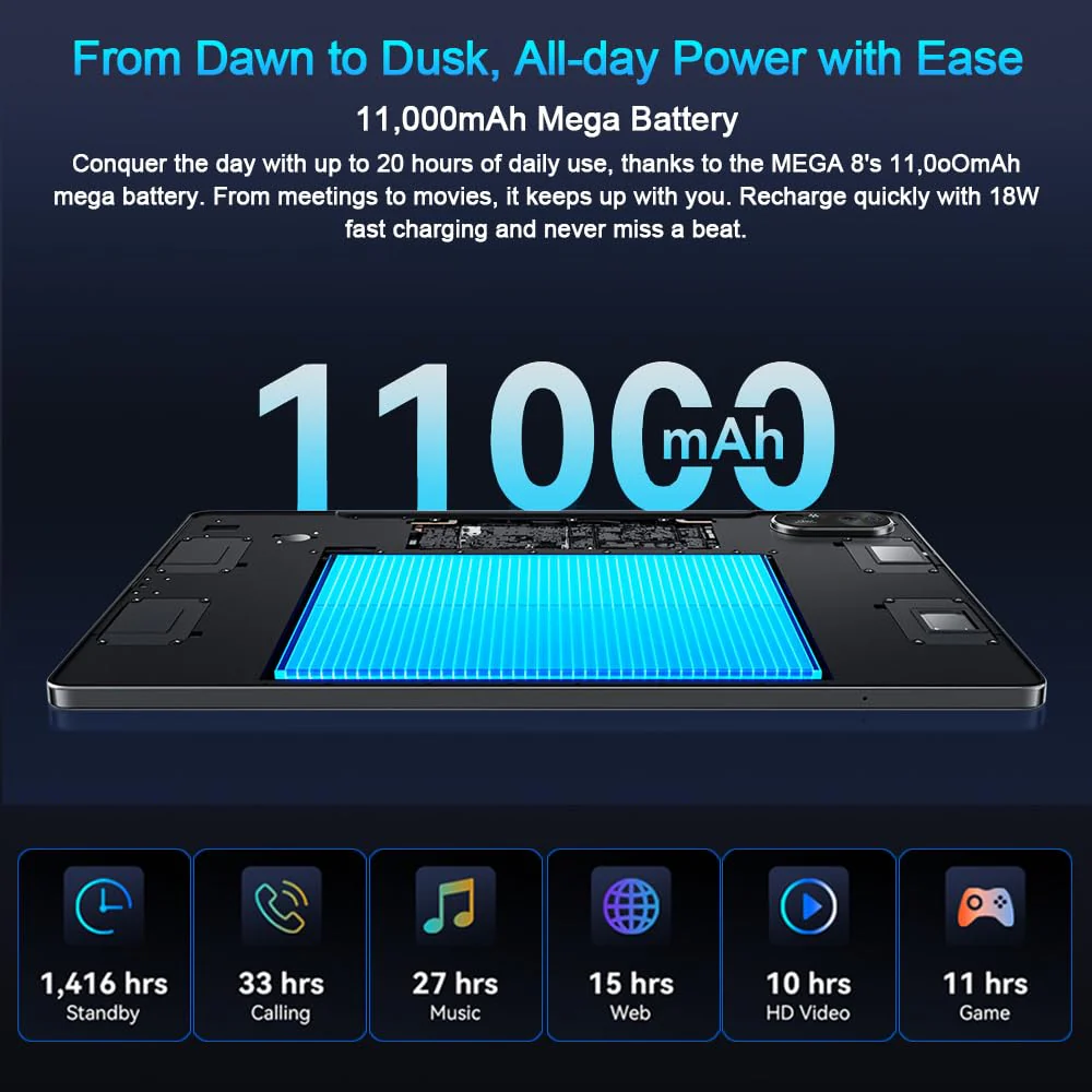 Blackview 13 Zoll Tablet Android 15, Mega8 36GB+256GB+2TB Erweiterung, Quad-Box Speakers, 2K FHD+ Gaming Tablet, 4G LTE 5G WiFi, 50MP AI Camera, 11000mAh, PC Mode, Hülle + Intelligenter Stift, Blau - Image 6