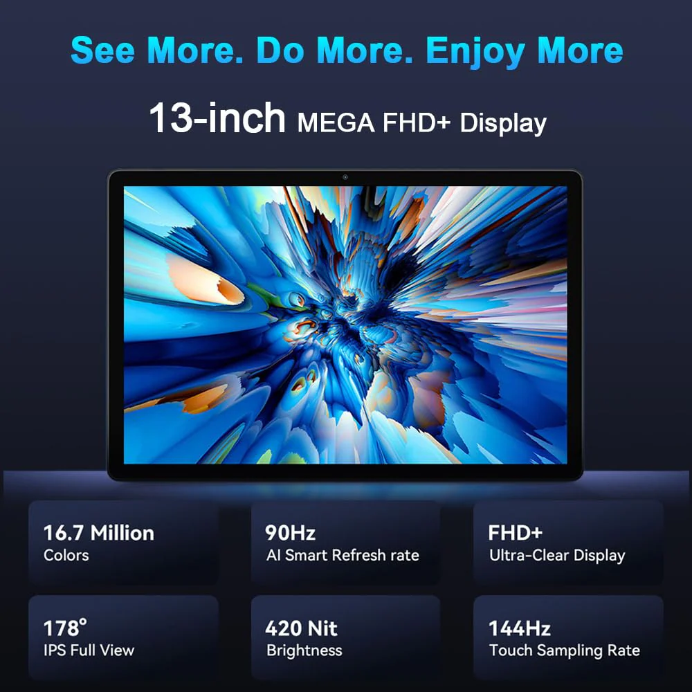 Blackview 13 Zoll Tablet Android 15, Mega8 36GB+256GB+2TB Erweiterung, Quad-Box Speakers, 2K FHD+ Gaming Tablet, 4G LTE 5G WiFi, 50MP AI Camera, 11000mAh, PC Mode, Hülle + Intelligenter Stift, Blau - Image 8