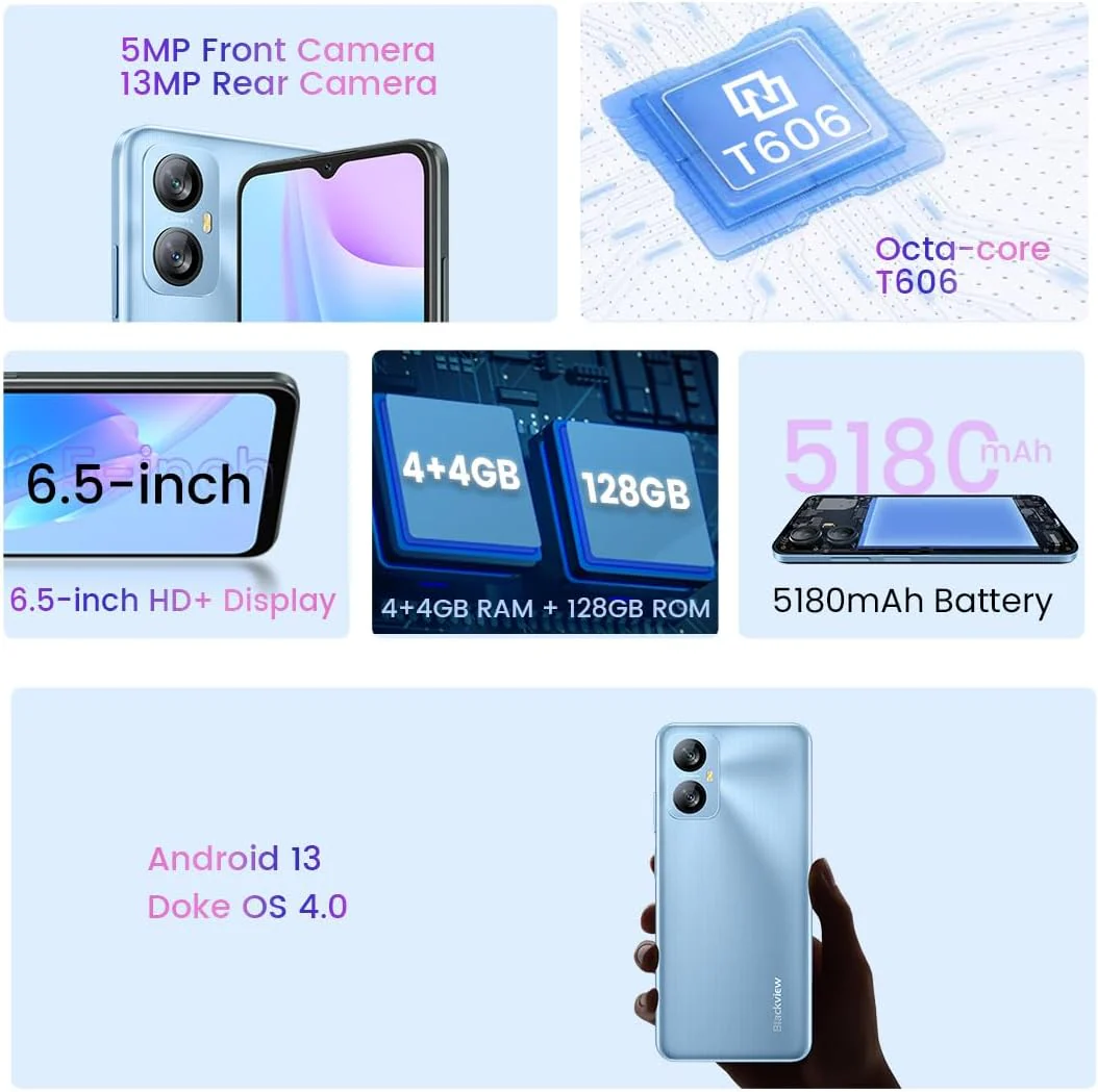 Blackview A52 PRO Handy ohne Vertrag, 8GB+128GB(1TB Externe SD), 6,5'' 90Hz Waterdrop Bildschirm, 13MP+5MP, Dual-SIM Android 13 Smartphone, 5180mAh Akku, Gesicht Entsperren&Fingerabdruck Grün - Image 18