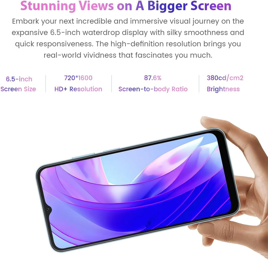 Blackview A52 PRO Handy ohne Vertrag, 8GB+128GB(1TB Externe SD), 6,5'' 90Hz Waterdrop Bildschirm, 13MP+5MP, Dual-SIM Android 13 Smartphone, 5180mAh Akku, Gesicht Entsperren&Fingerabdruck Schwarz - Image 8