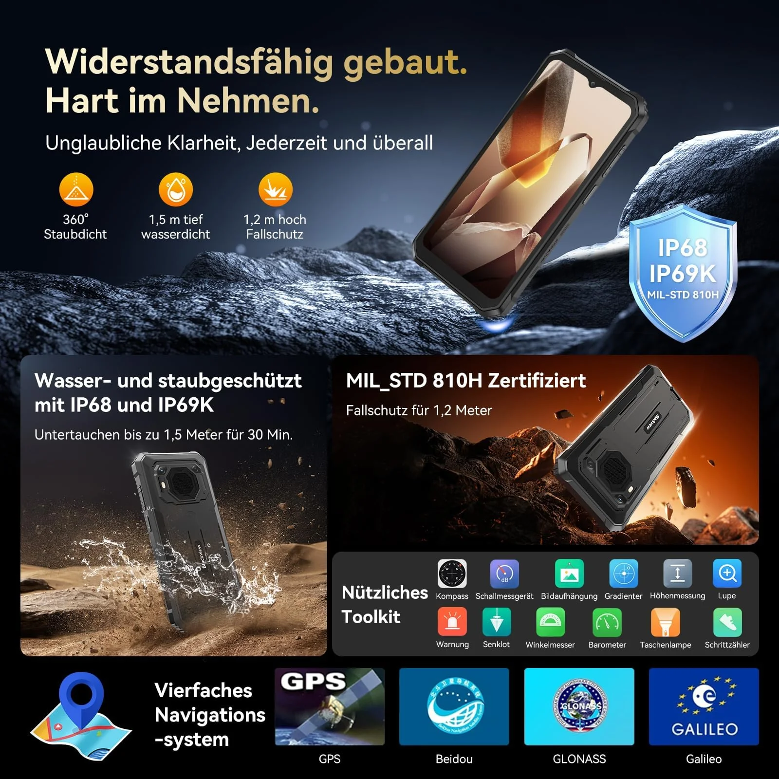 Blackview BV6200 Plus Outdoor Handy 11000mAh 24GB+256GB/2TB, Android 15 Outdoor Smartphone Ohne Vertrag, 98DB Lautsprecher, 6.56" 90Hz, IP69K Wasserdicht,Baustellenhandy, 16MP+13MP/Dual 4G/OTG/GPS/NFC - Image 8