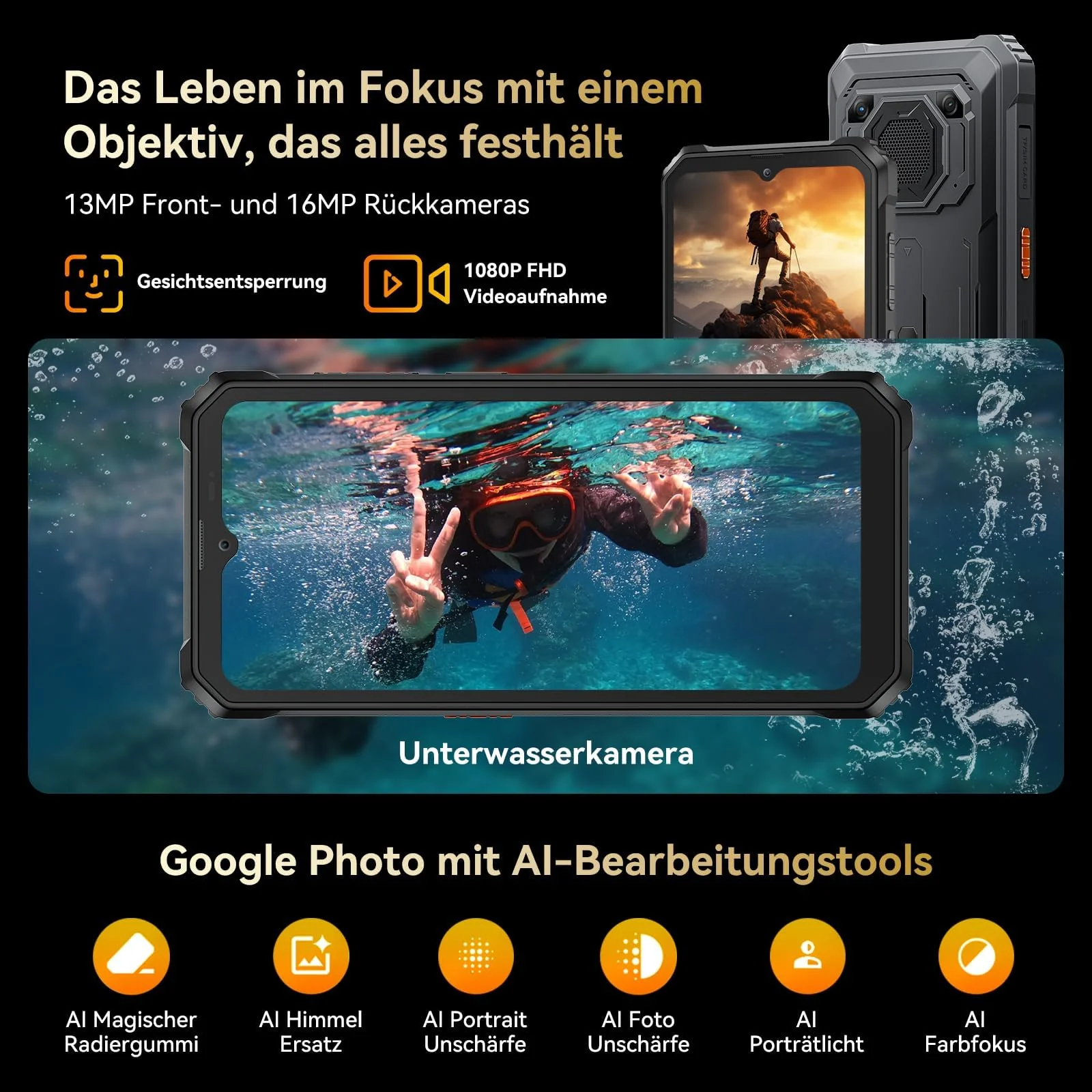 Blackview BV6200 Plus Outdoor Handy 11000mAh 24GB+256GB/2TB, Android Outdoor Smartphone Ohne Vertrag, 98DB Lautsprecher, 6.56" 90Hz, IP69K Wasserdicht, Baustellenhandy, 16MP+13MP/Dual 4G/OTG/GPS/NFC - Image 6