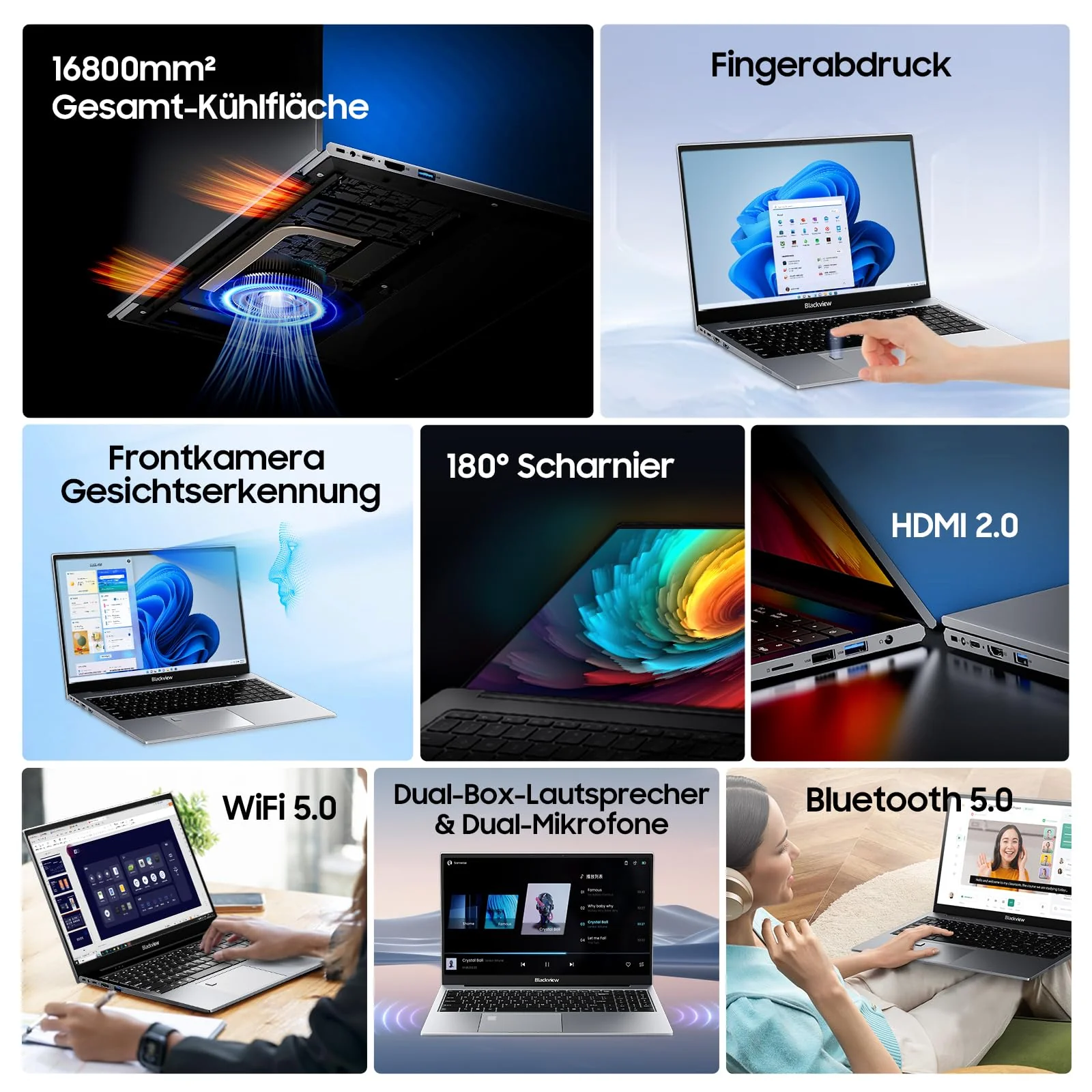 Blackview Laptop 15,6" FHD+ Notebook, 16GB DDR4 512GB SSD + TF, 3.6GHz Processor N97/UHD Graphics, Windows 11, 38Wh, QWERTY, HDMI 2.0, Bluetooth, USB 3.0, Fingerabdruck. FaceID, WLAN 5G - Image 2