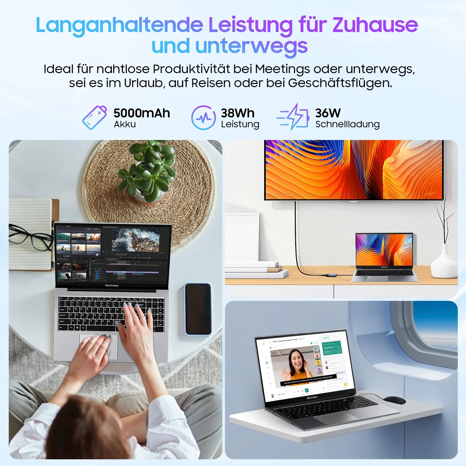 Blackview Laptop 15,6" FHD+ Notebook, 16GB DDR4 512GB SSD + TF, 3.6GHz Processor N97/UHD Graphics, Windows 11, 38Wh, QWERTY, HDMI 2.0, Bluetooth, USB 3.0, Fingerabdruck. FaceID, WLAN 5G - Image 4